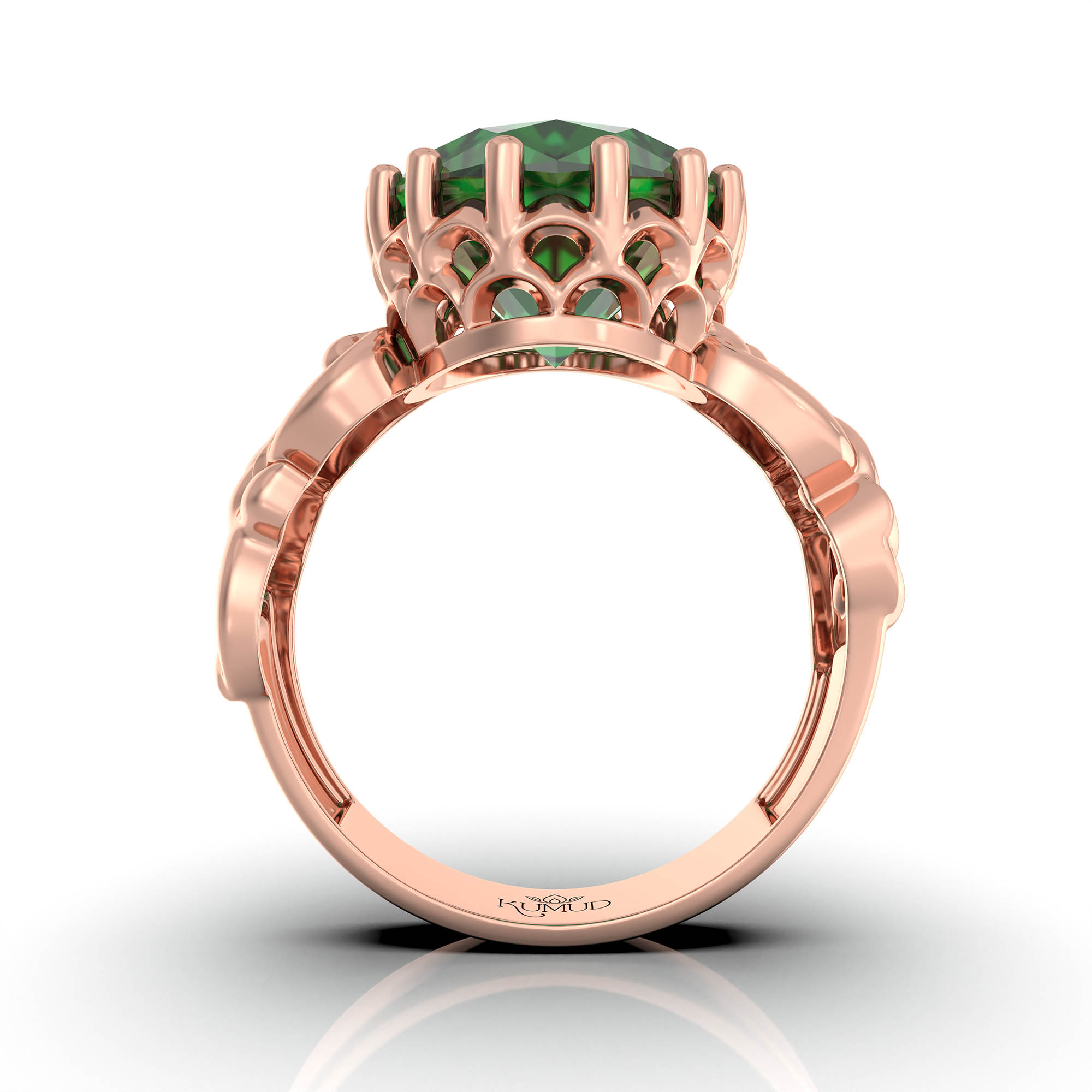 Emerald (Panna) Antique Ring for Women in 18K Rose Gold – Oval 13x10 mm, Prong Setting, 4 g (Design KA-4) thumbnail