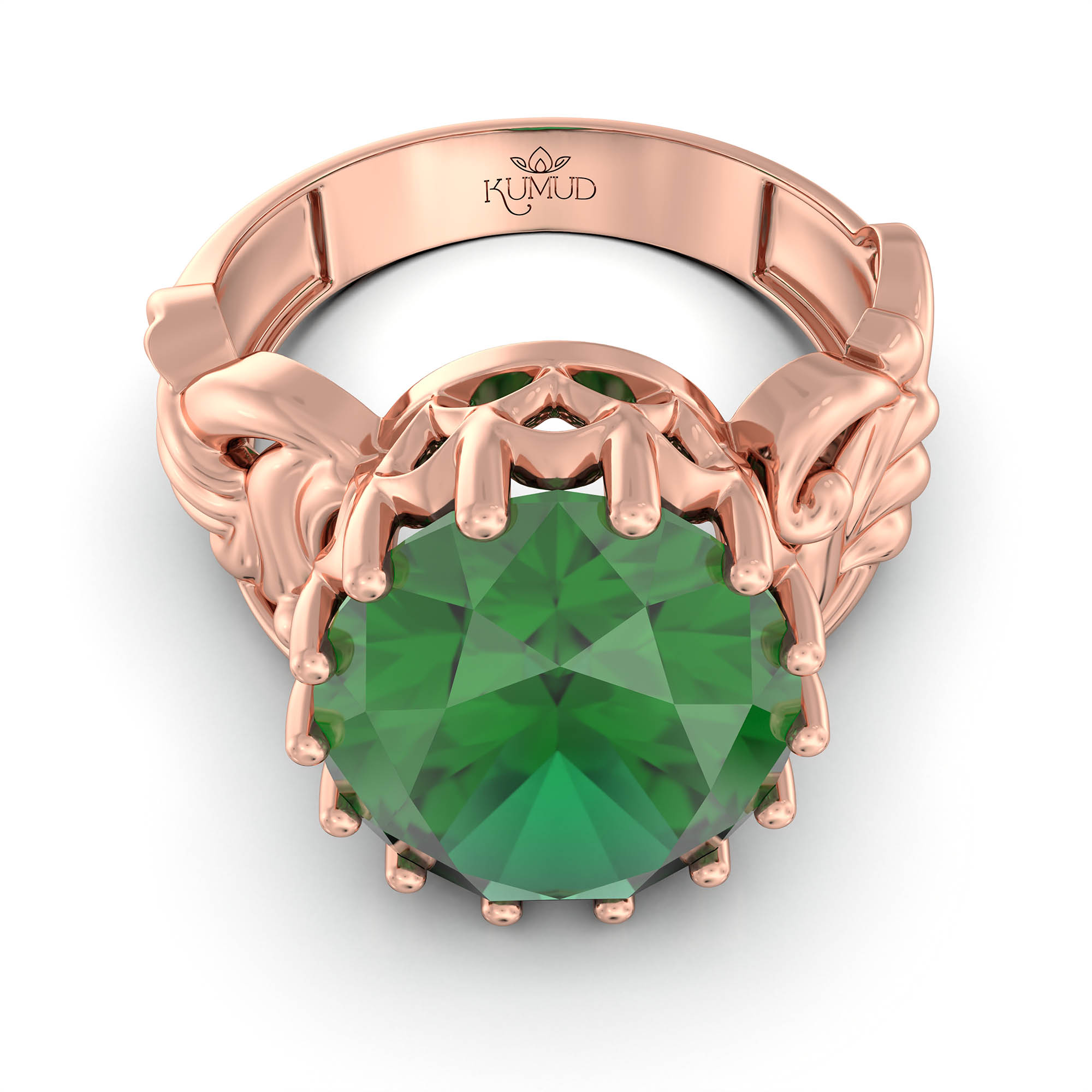 Emerald (Panna) Antique Ring for Women in 18K Rose Gold – Oval 13x10 mm, Prong Setting, 4 g (Design KA-4) thumbnail