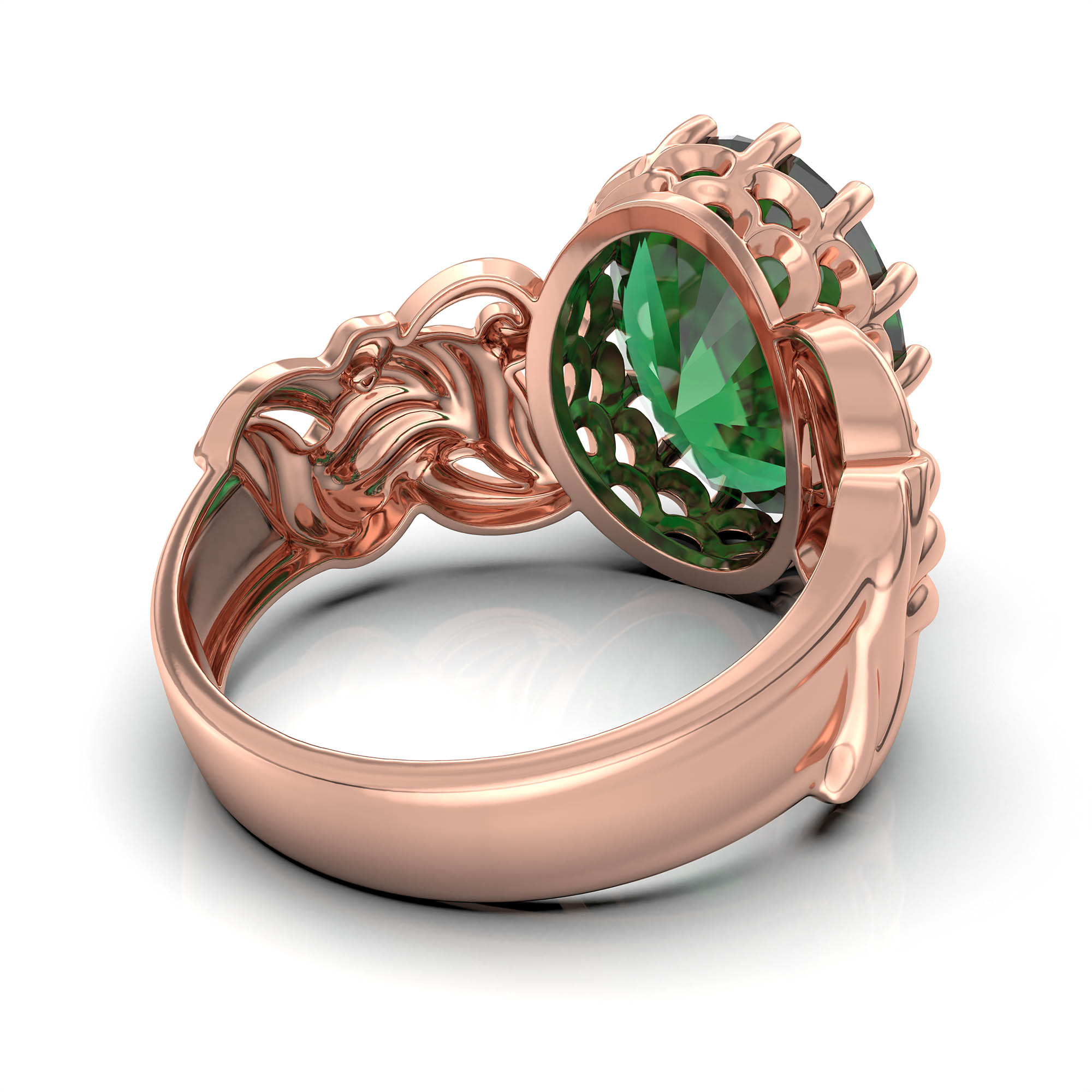 Emerald (Panna) Antique Ring for Women in 18K Rose Gold – Oval 13x10 mm, Prong Setting, 4 g (Design KA-4) thumbnail