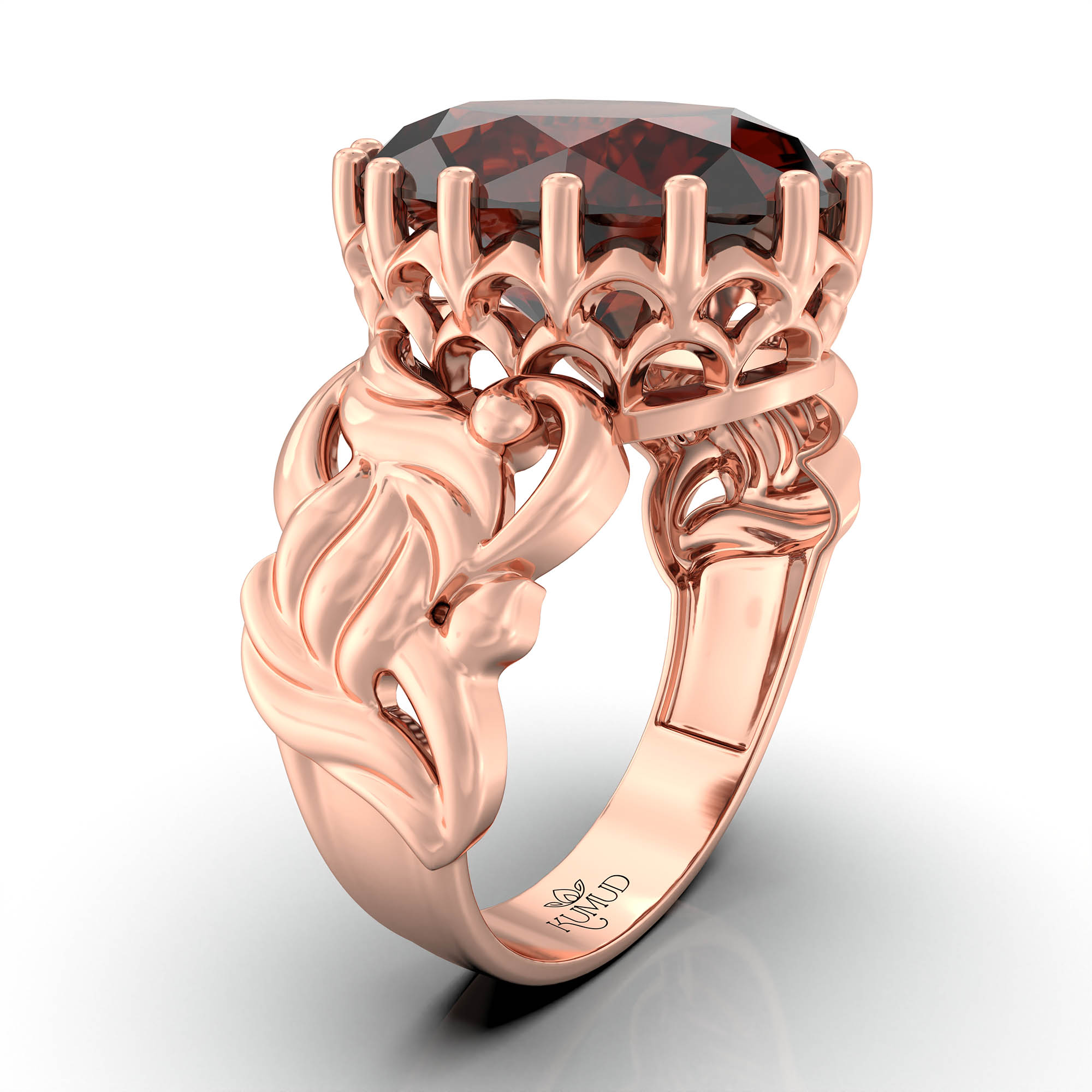 Hessonite (Gomed) Antique Ring for Women in 18K Rose Gold – Oval 13x10 mm, Prong Setting, 4 g (Design KA-4) thumbnail