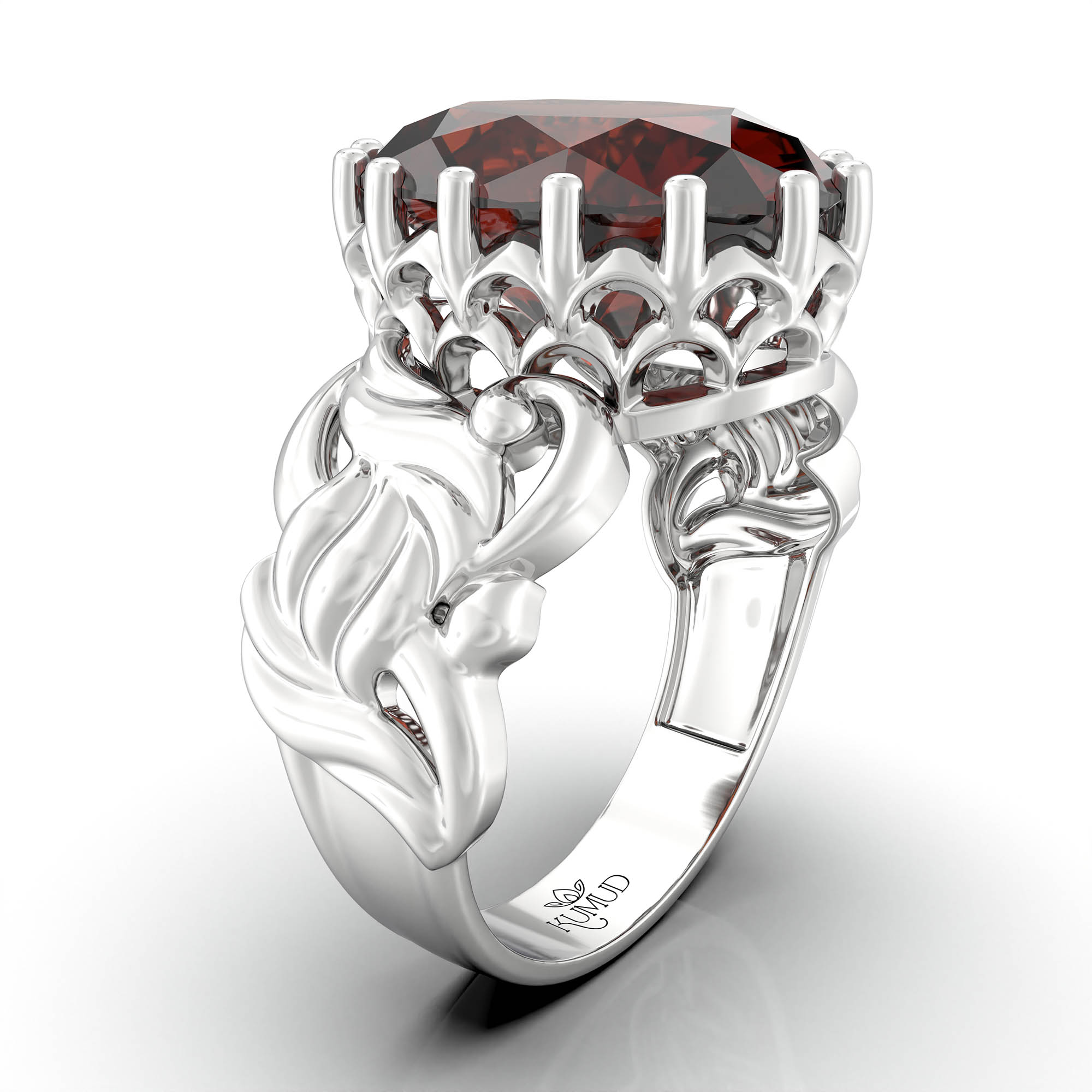 Hessonite (Gomed) Antique Ring for Women in 18K White Gold – Oval 13x10 mm, Prong Setting, 4 g (Design KA-4) thumbnail