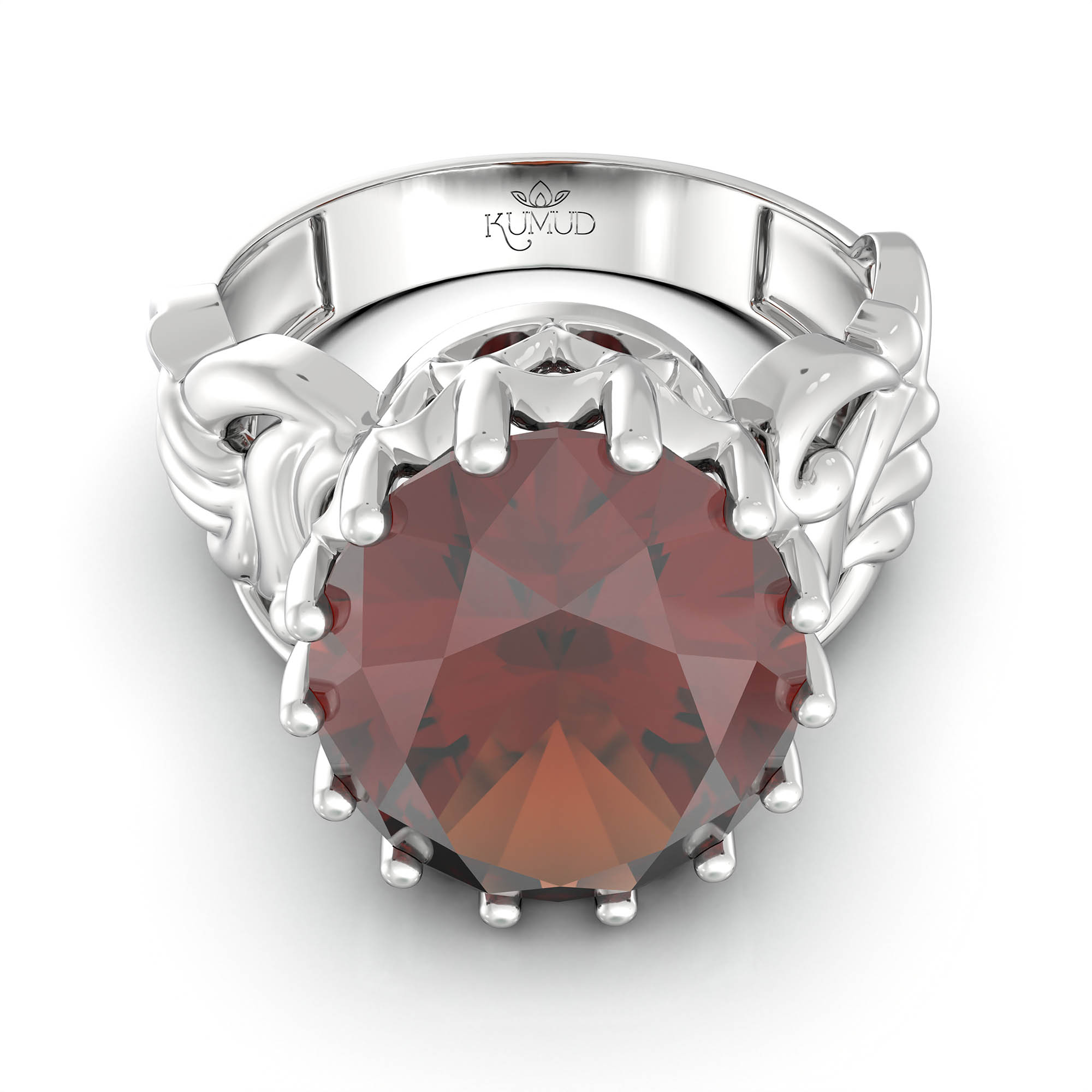 Hessonite (Gomed) Antique Ring for Women in 18K White Gold – Oval 13x10 mm, Prong Setting, 4 g (Design KA-4) thumbnail