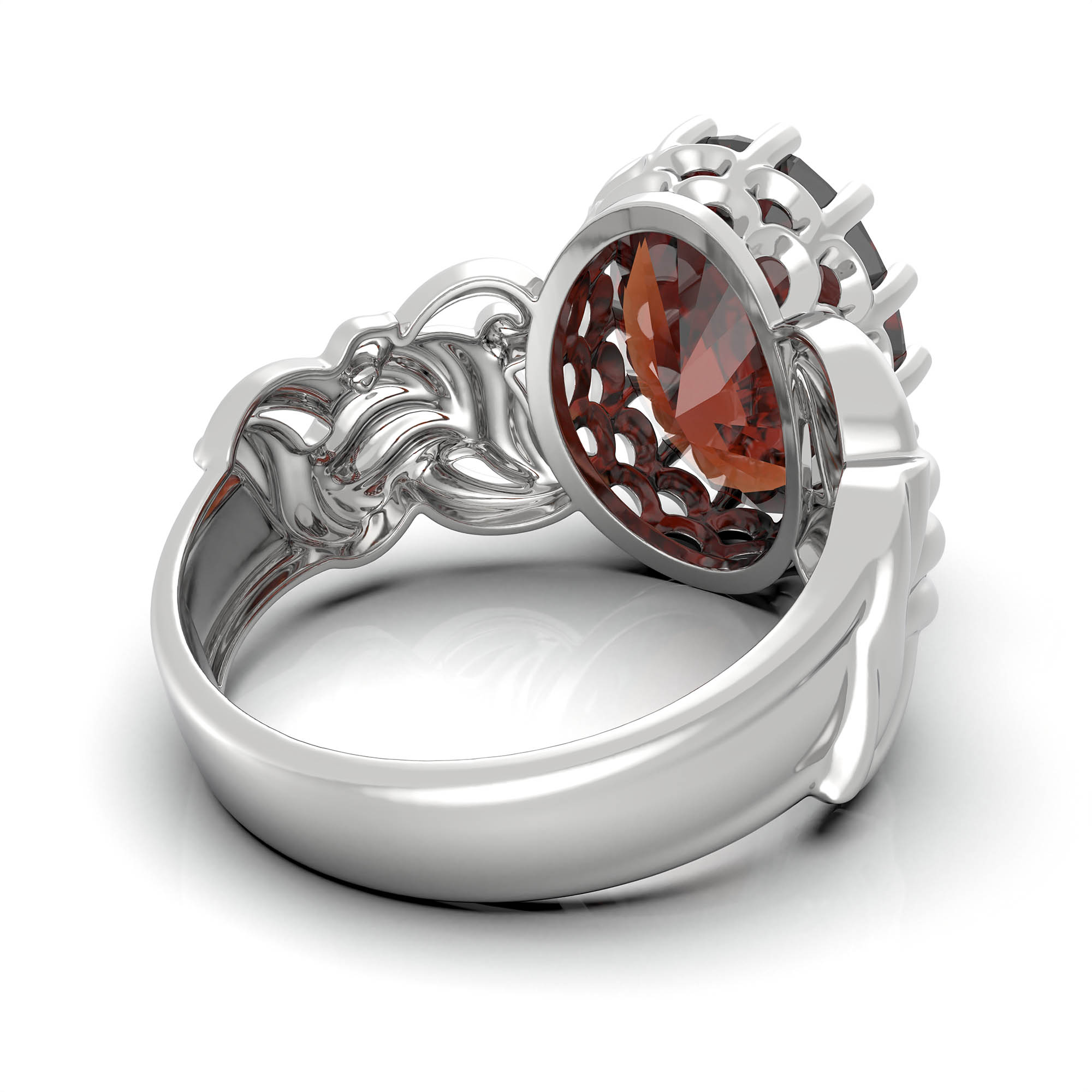 Hessonite (Gomed) Antique Ring for Women in 18K White Gold – Oval 13x10 mm, Prong Setting, 4 g (Design KA-4) thumbnail