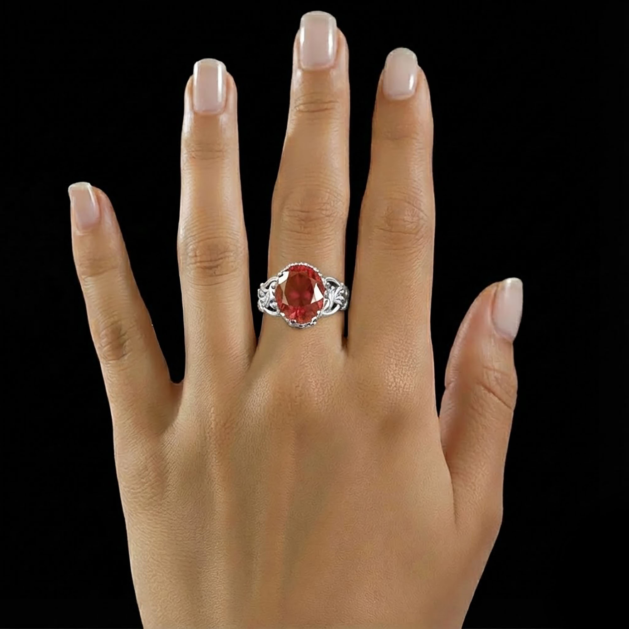 Hessonite (Gomed) Antique Ring for Women in 18K White Gold – Oval 13x10 mm, Prong Setting, 4 g (Design KA-4) thumbnail