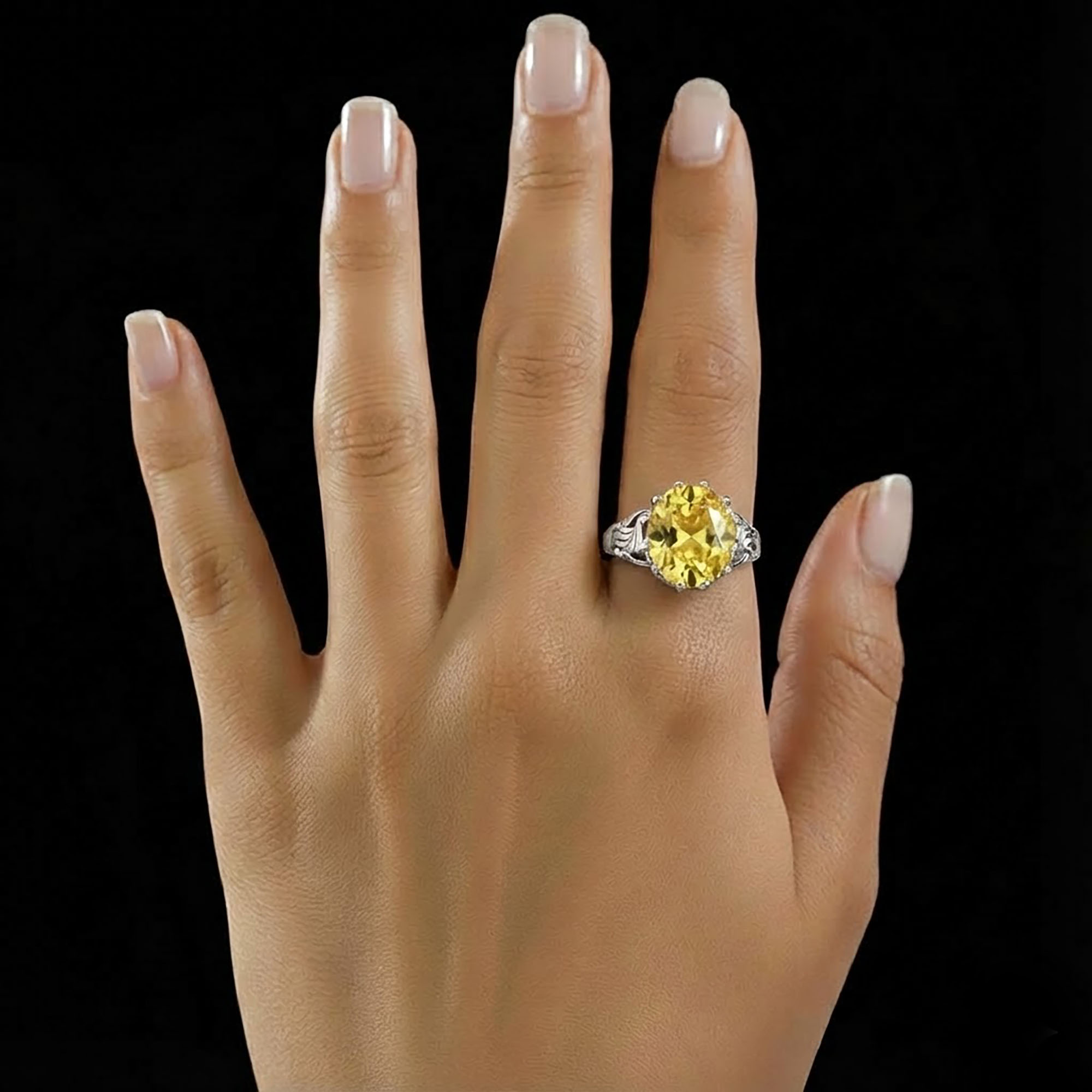 Yellow Sapphire (Pukhraj) Ring for Women in 925 Sterling Silver – Oval 13x10 mm, Prong Setting, 2.4 g (Design KA-4) thumbnail