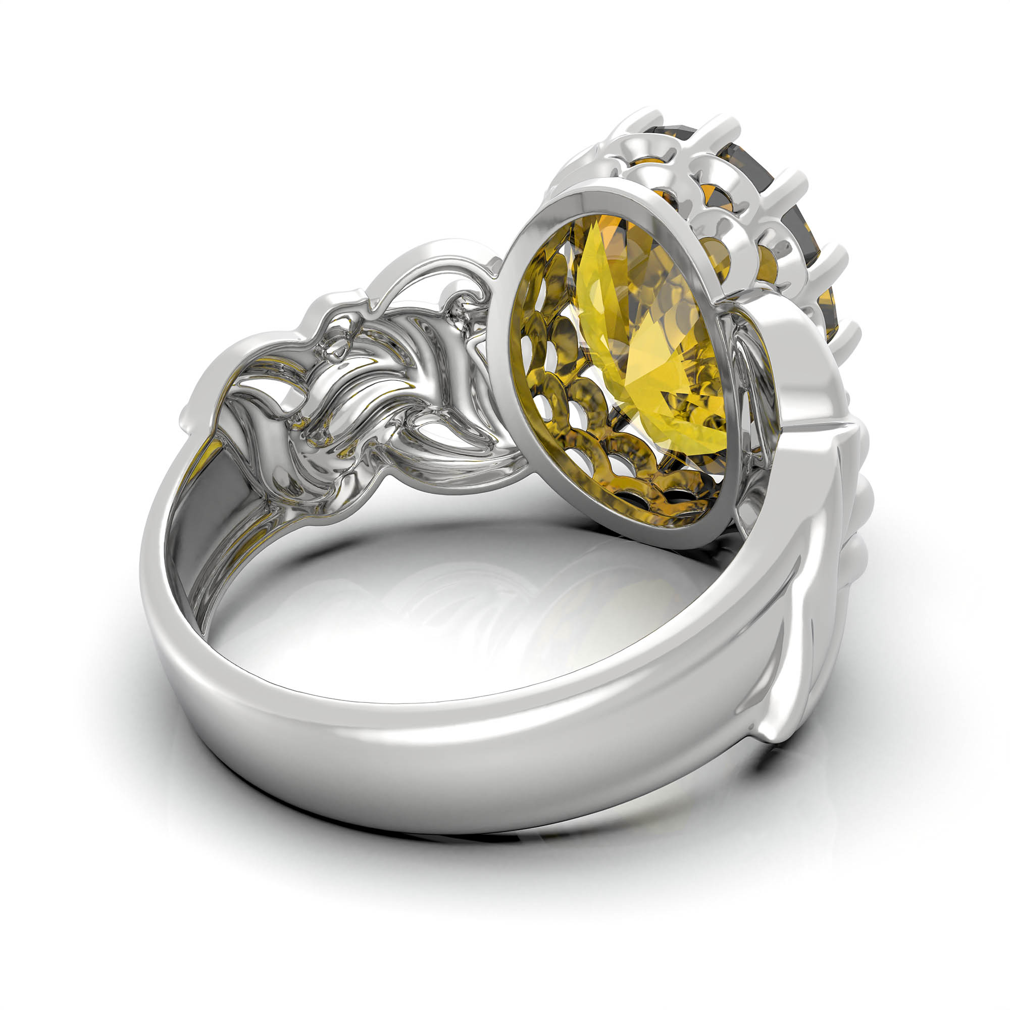 Yellow Sapphire (Pukhraj) Antique Ring for Women in 18K White Gold – Oval 13x10 mm, Prong Setting, 4 g (Design KA-4) thumbnail
