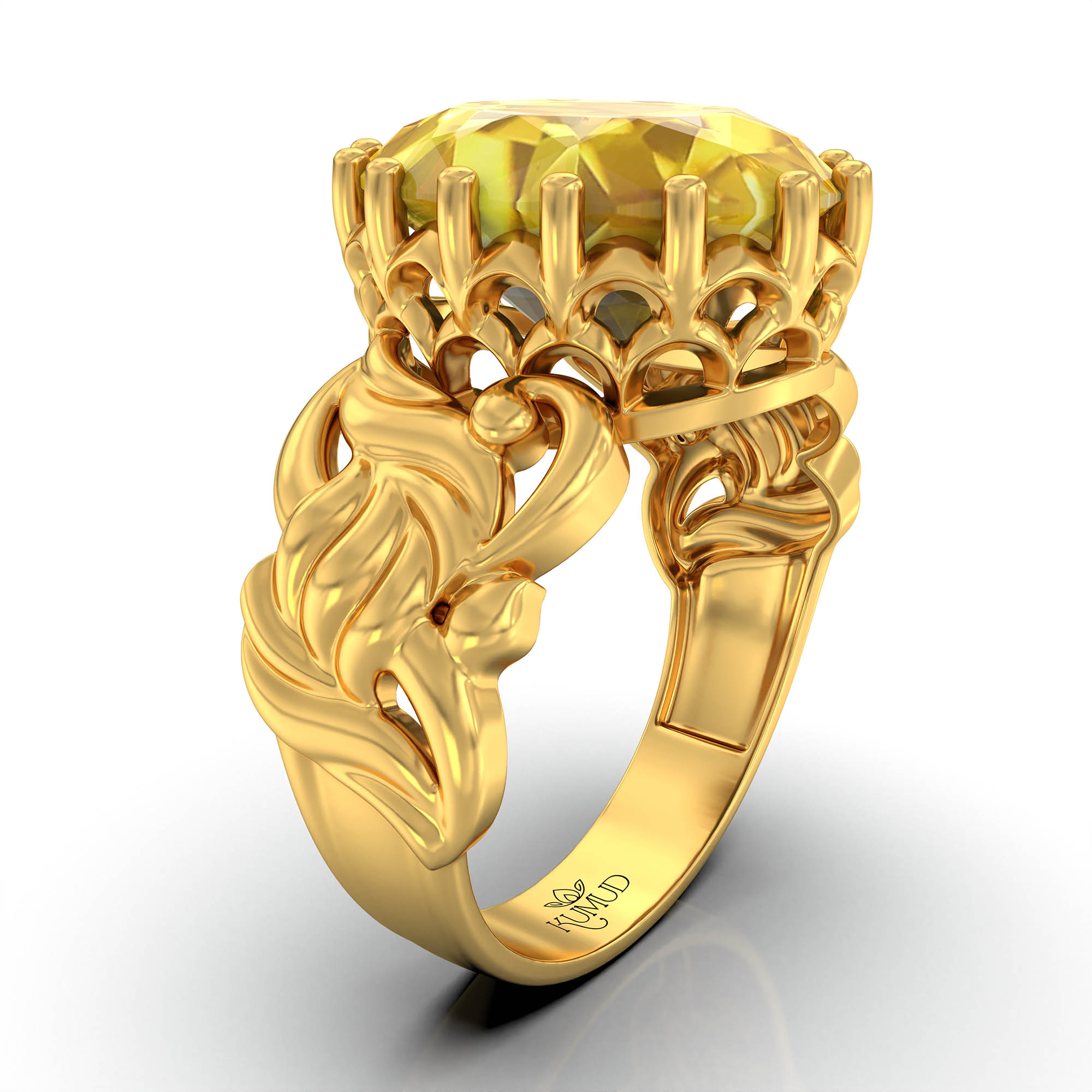 Yellow Sapphire (Pukhraj) Antique Ring for Women in 22K Yellow Gold – Oval 13x10 mm, Prong Setting, 4 g (Design KA-4) thumbnail