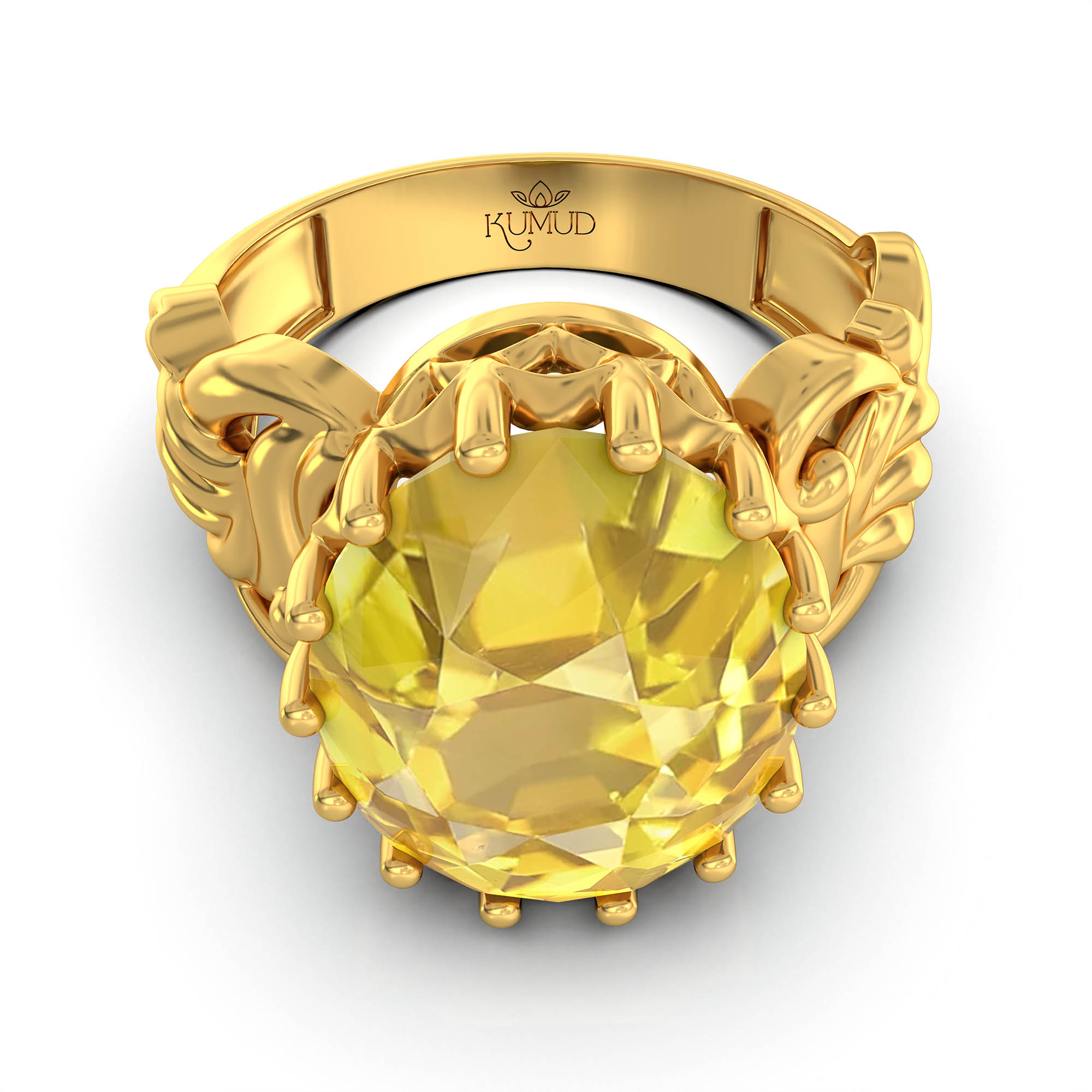 Yellow Sapphire (Pukhraj) Antique Ring for Women in 22K Yellow Gold – Oval 13x10 mm, Prong Setting, 4 g (Design KA-4) thumbnail