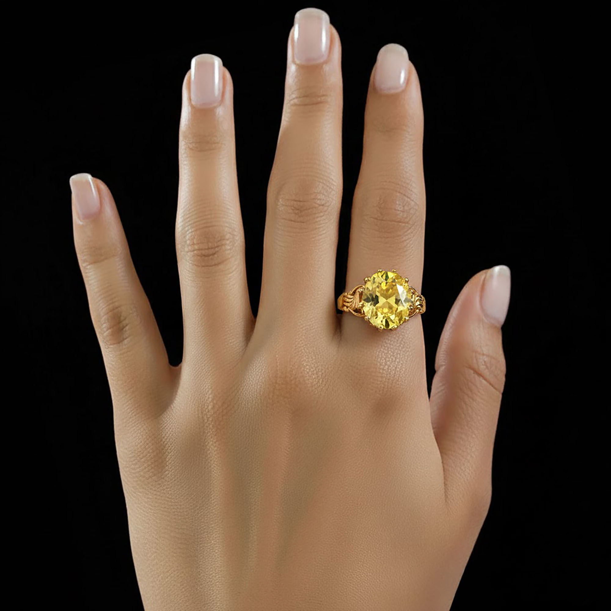 Yellow Sapphire (Pukhraj) Antique Ring for Women in 22K Yellow Gold – Oval 13x10 mm, Prong Setting, 4 g (Design KA-4) thumbnail