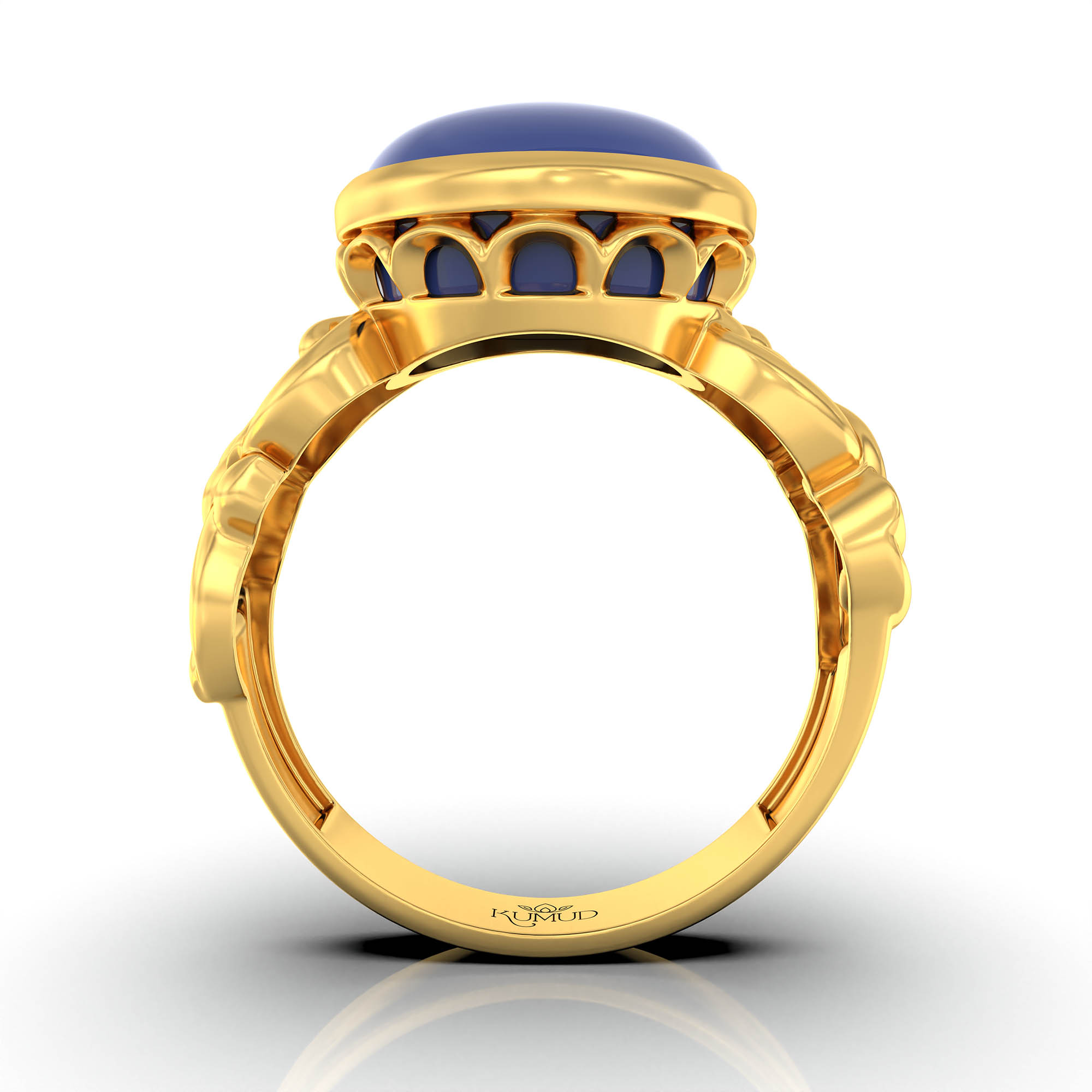 Blue Sapphire (Neelam) Antique Ring for Women in 22K Yellow Gold – Oval Cabochon 13x10 mm, Bezel Setting, 4 g (Design KA-4) thumbnail