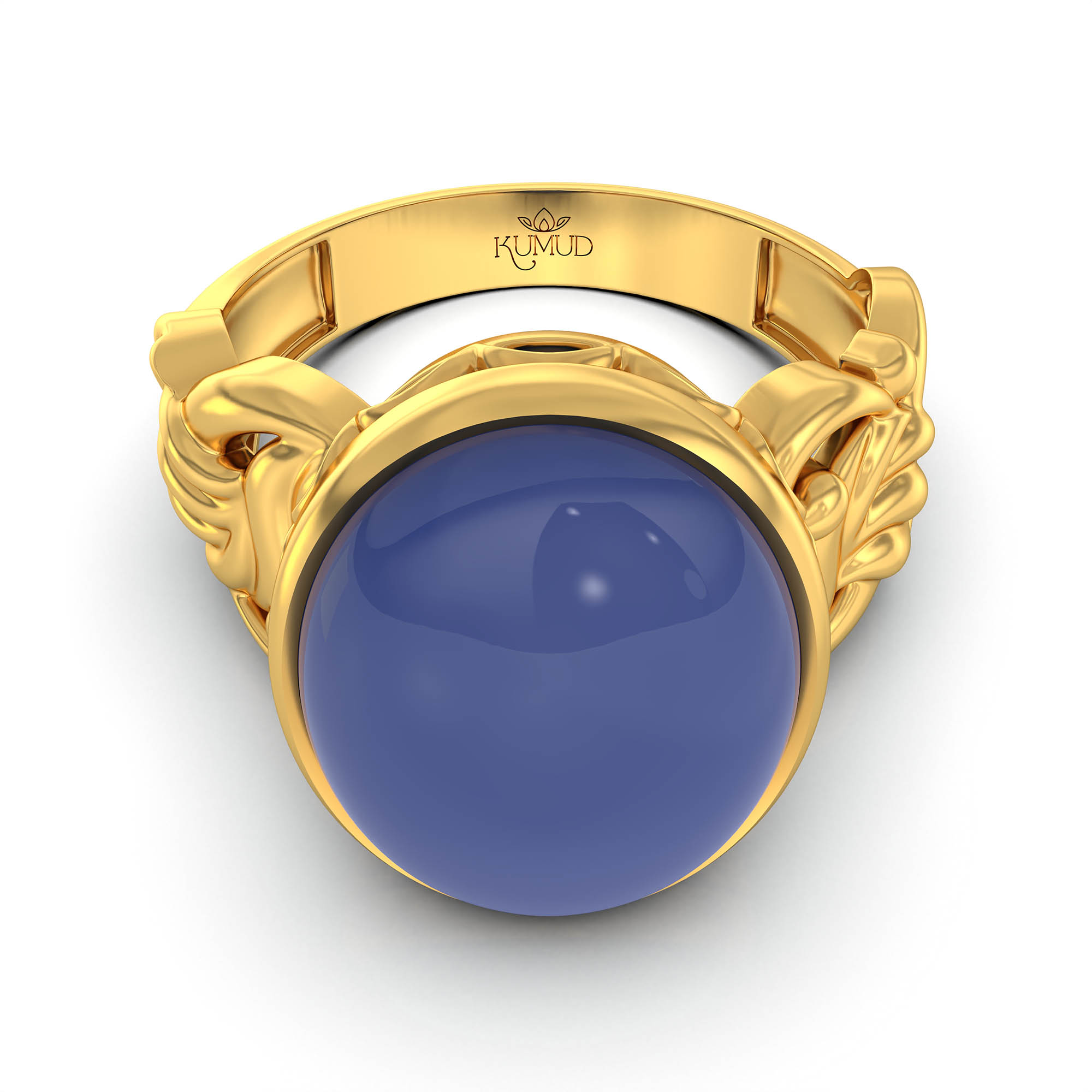 Blue Sapphire (Neelam) Antique Ring for Women in 22K Yellow Gold – Oval Cabochon 13x10 mm, Bezel Setting, 4 g (Design KA-4) thumbnail