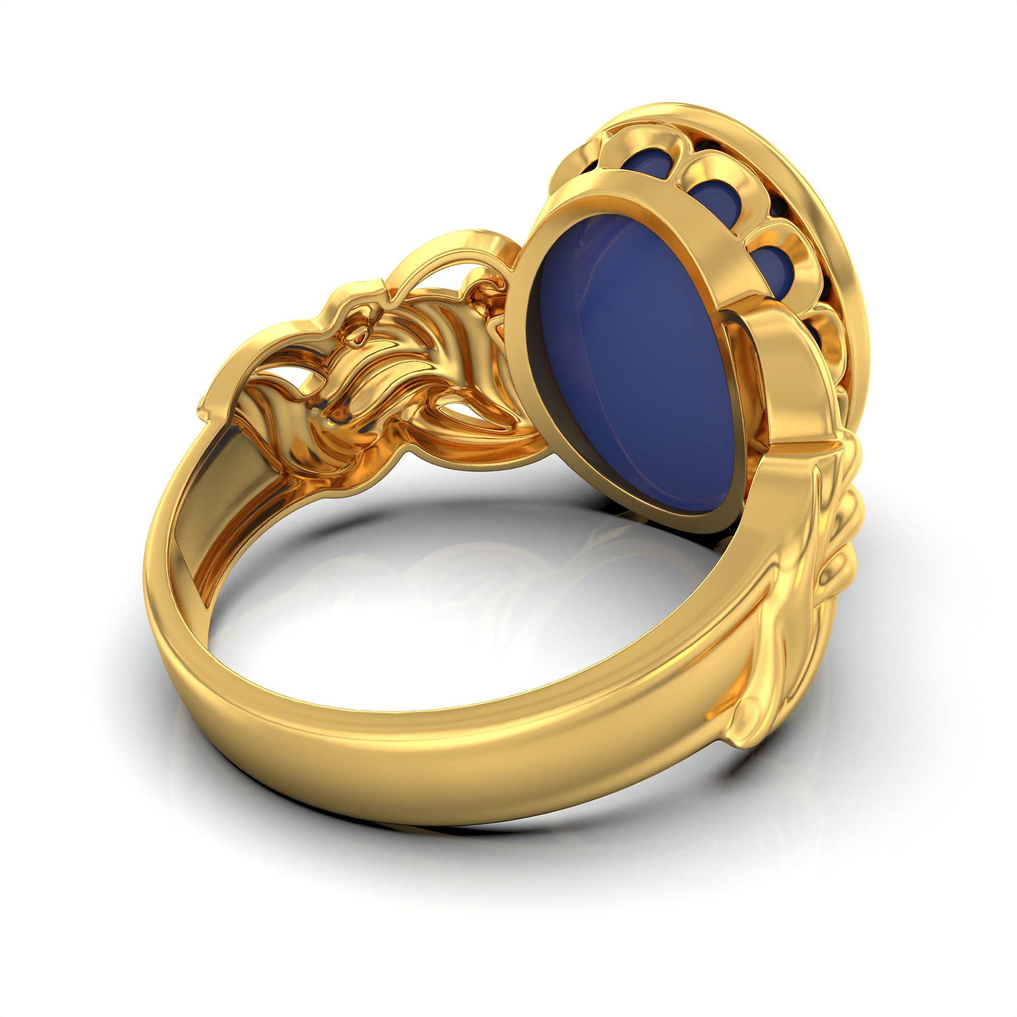 Blue Sapphire (Neelam) Antique Ring for Women in 22K Yellow Gold – Oval Cabochon 13x10 mm, Bezel Setting, 4 g (Design KA-4) thumbnail