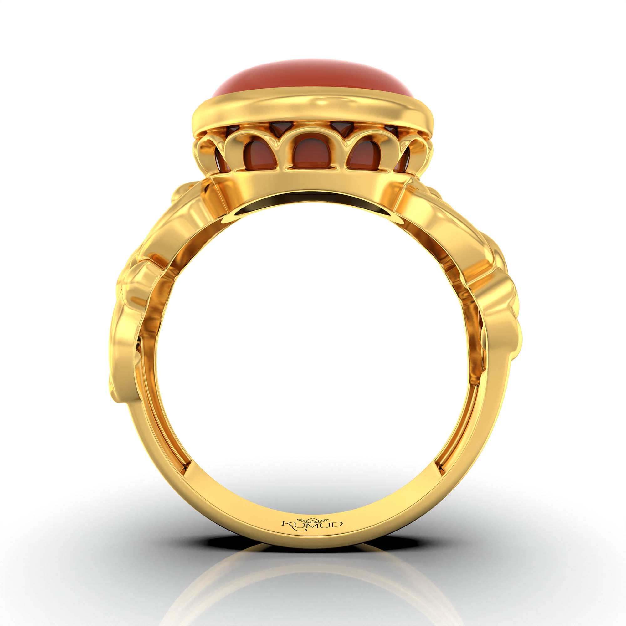 Red Coral (Moonga) Antique Ring for Women in 22K Yellow Gold – Oval Cabochon 13x10 mm, Bezel Setting, 4 g (Design KA-4) thumbnail