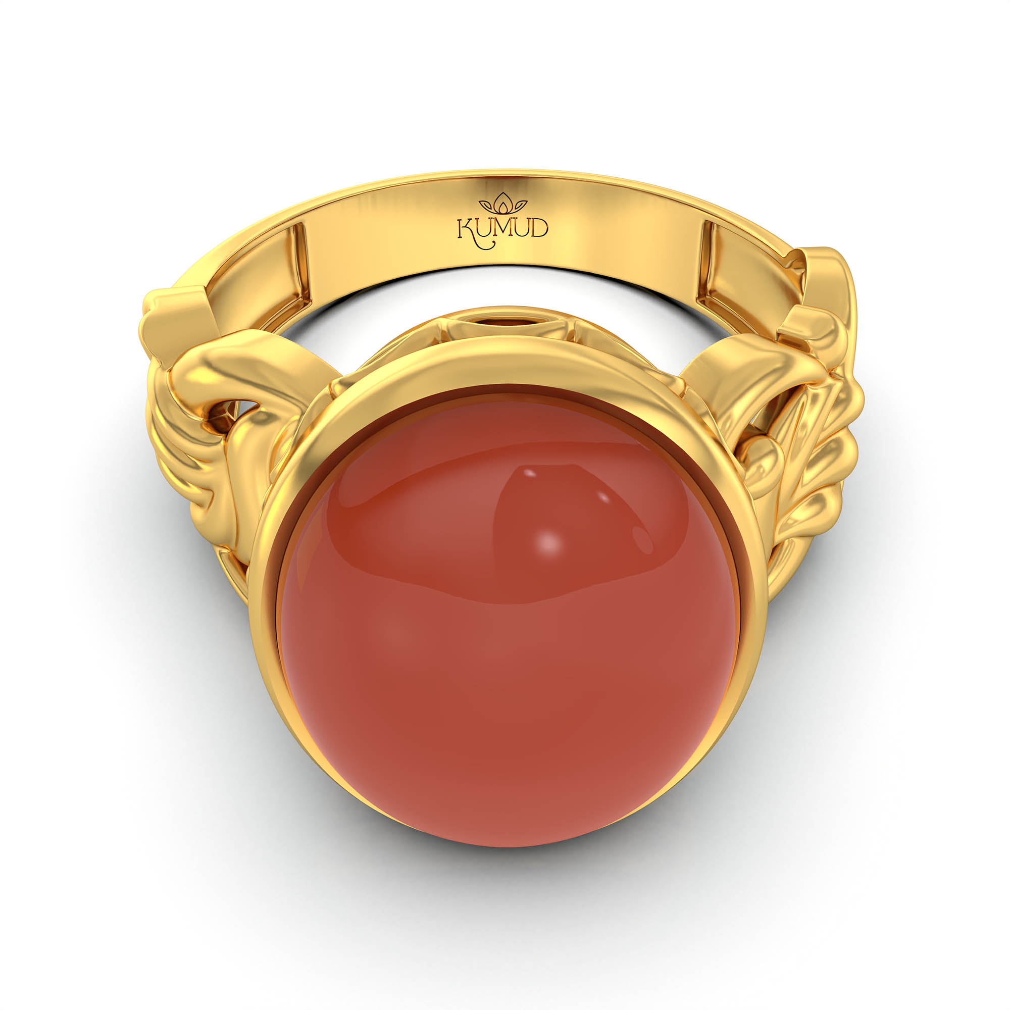 Red Coral (Moonga) Antique Ring for Women in 22K Yellow Gold – Oval Cabochon 13x10 mm, Bezel Setting, 4 g (Design KA-4) thumbnail