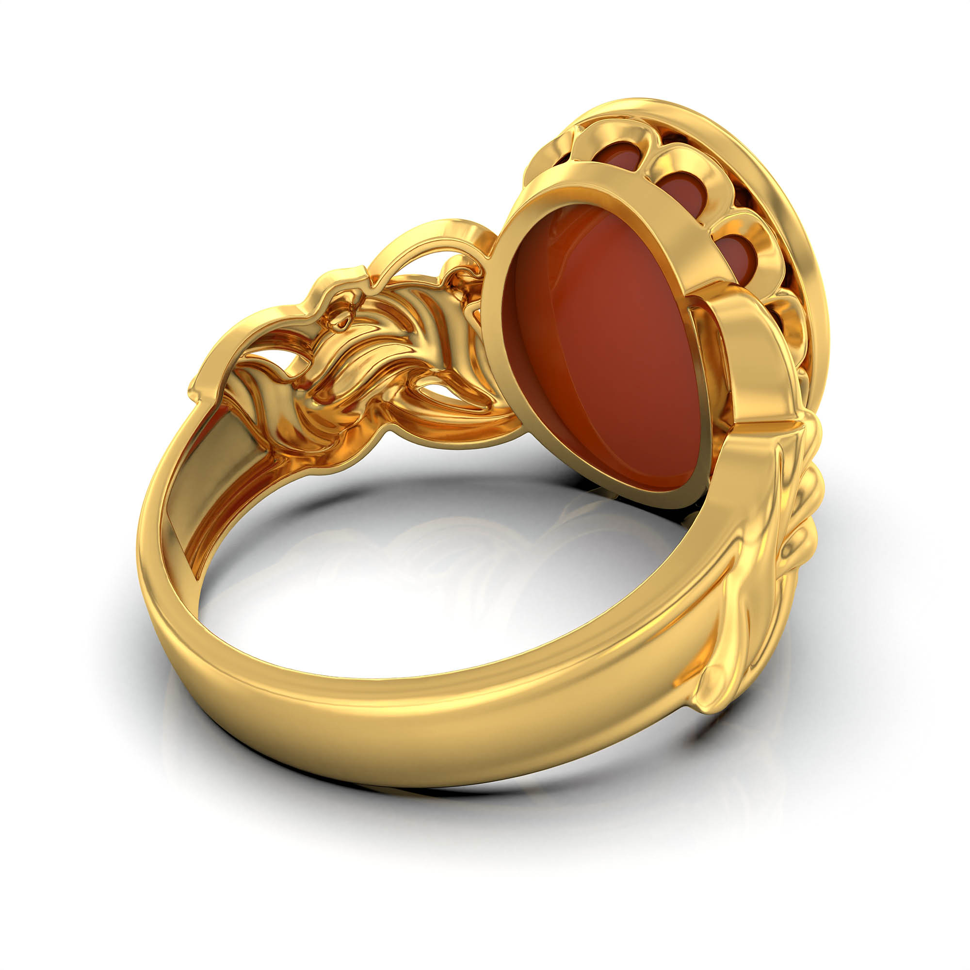 Red Coral (Moonga) Antique Ring for Women in 22K Yellow Gold – Oval Cabochon 13x10 mm, Bezel Setting, 4 g (Design KA-4) thumbnail