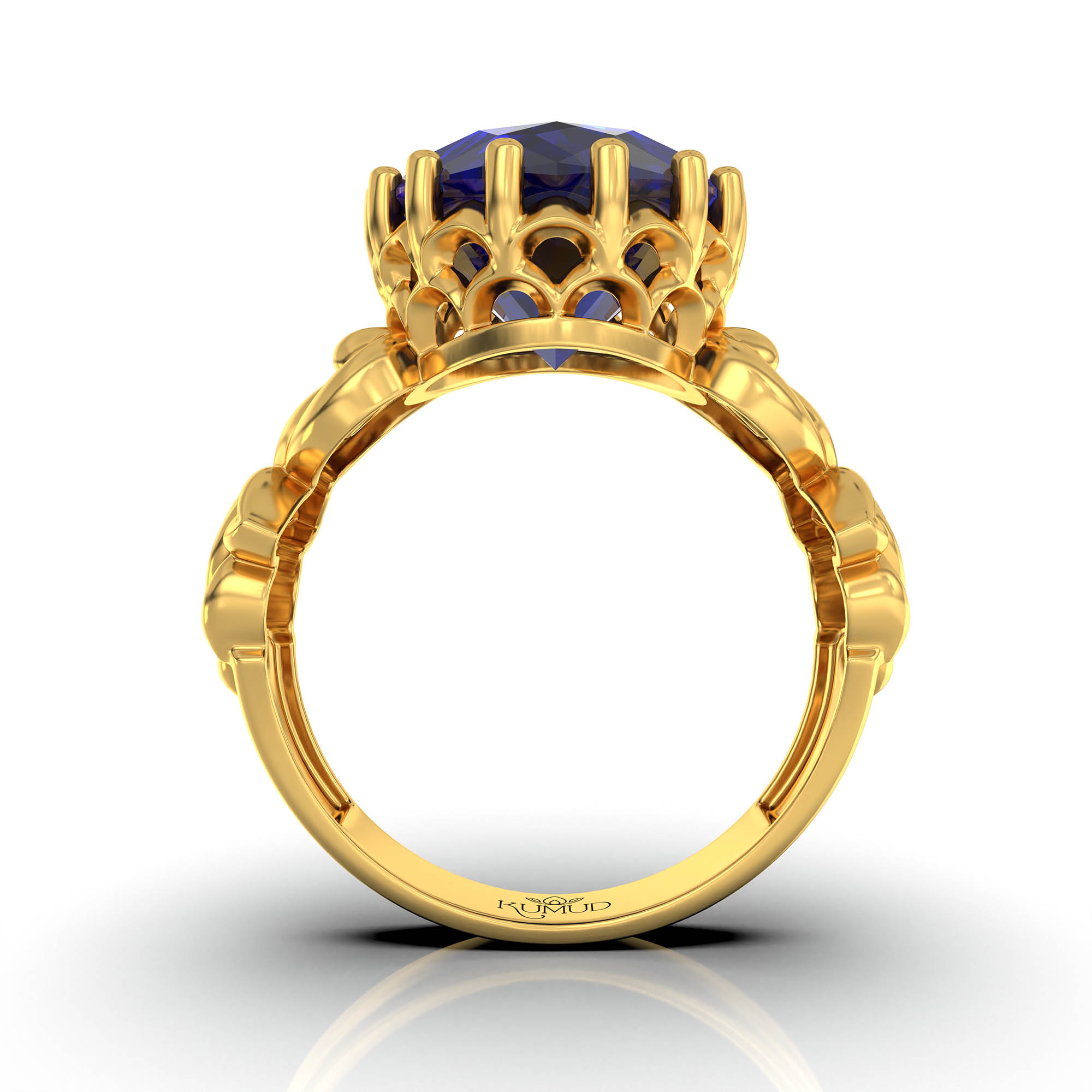 Blue Sapphire (Neelam) Antique Ring for Women in 22K Yellow Gold – Oval 13x10 mm, Prong Setting, 4 g (Design KA-5) thumbnail