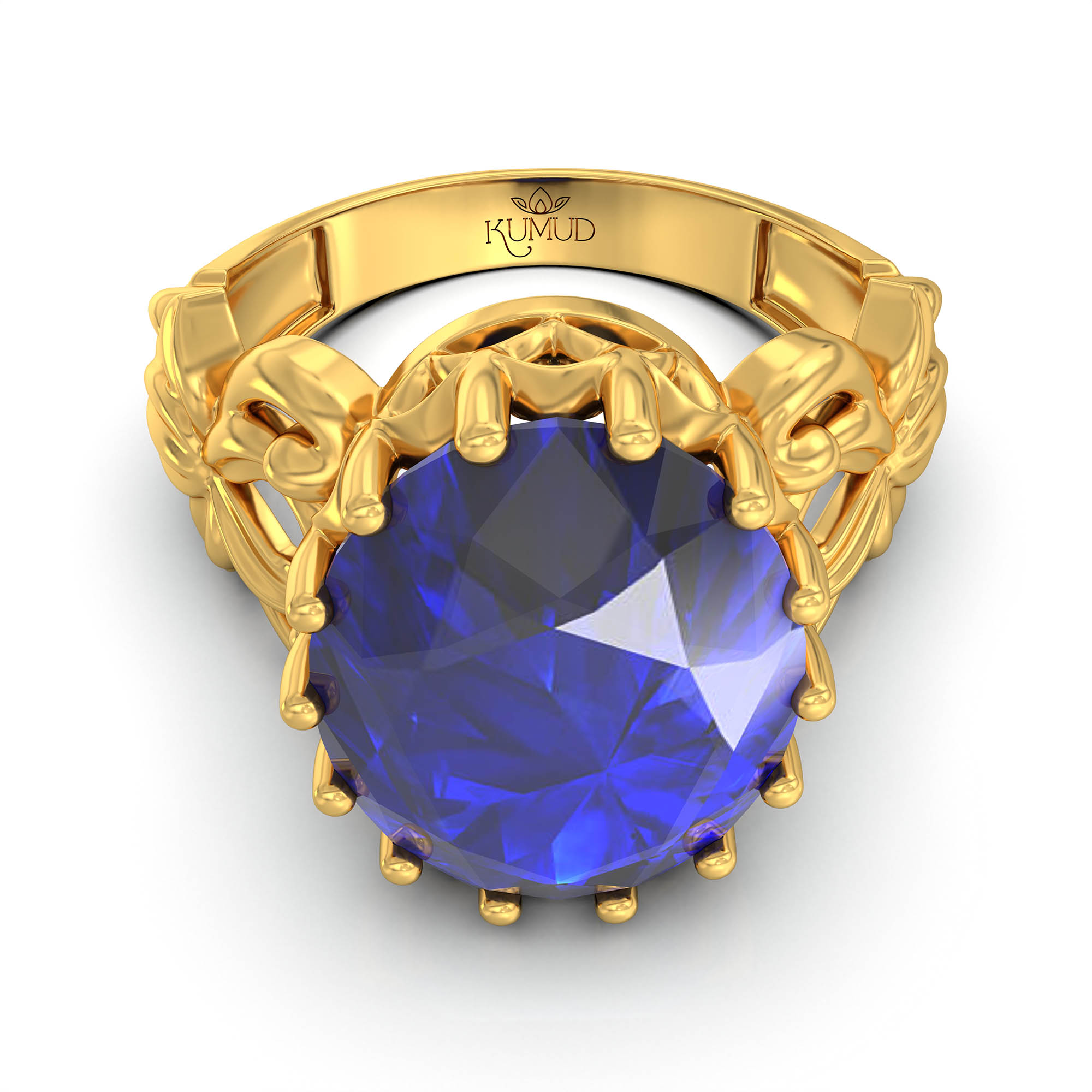 Blue Sapphire (Neelam) Antique Ring for Women in 22K Yellow Gold – Oval 13x10 mm, Prong Setting, 4 g (Design KA-5) thumbnail