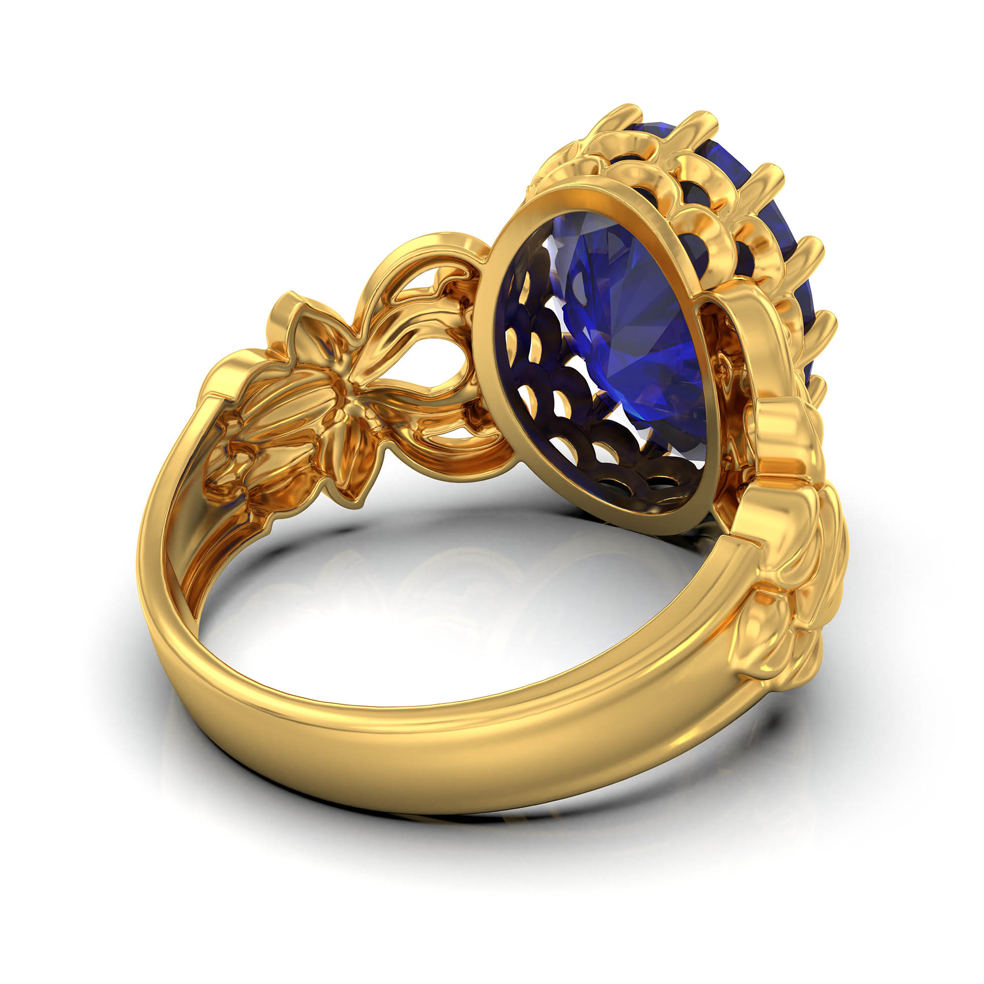 Blue Sapphire (Neelam) Antique Ring for Women in 22K Yellow Gold – Oval 13x10 mm, Prong Setting, 4 g (Design KA-5) thumbnail