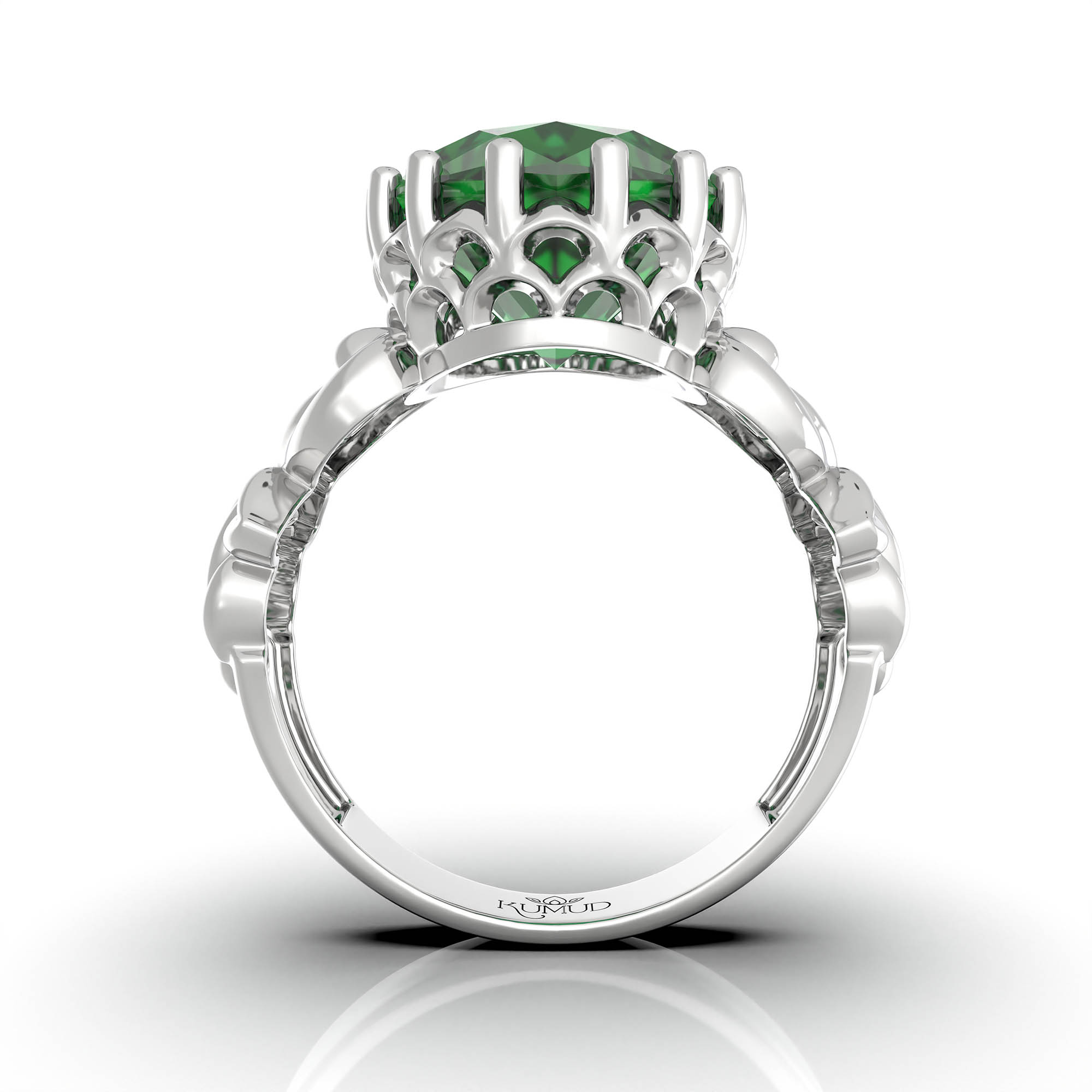 Emerald (Panna) Antique Ring for Women in 18K White Gold – Oval 13x10 mm, Prong Setting, 4 g (Design KA-5) thumbnail