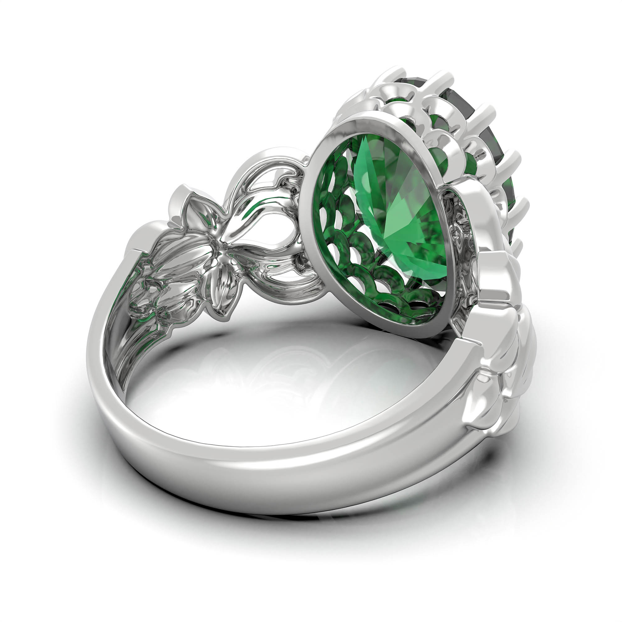 Emerald (Panna) Antique Ring for Women in 18K White Gold – Oval 13x10 mm, Prong Setting, 4 g (Design KA-5) thumbnail