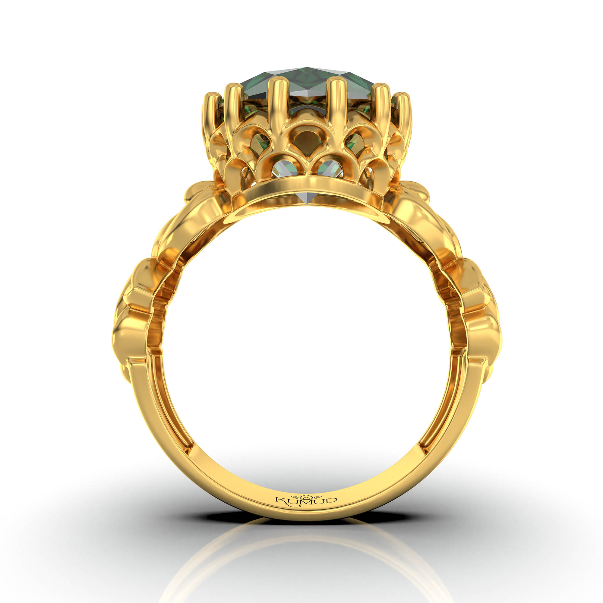 Emerald (Panna) Antique Ring for Women in 22K Yellow Gold – Oval 13x10 mm, Prong Setting, 4 g (Design KA-5) thumbnail