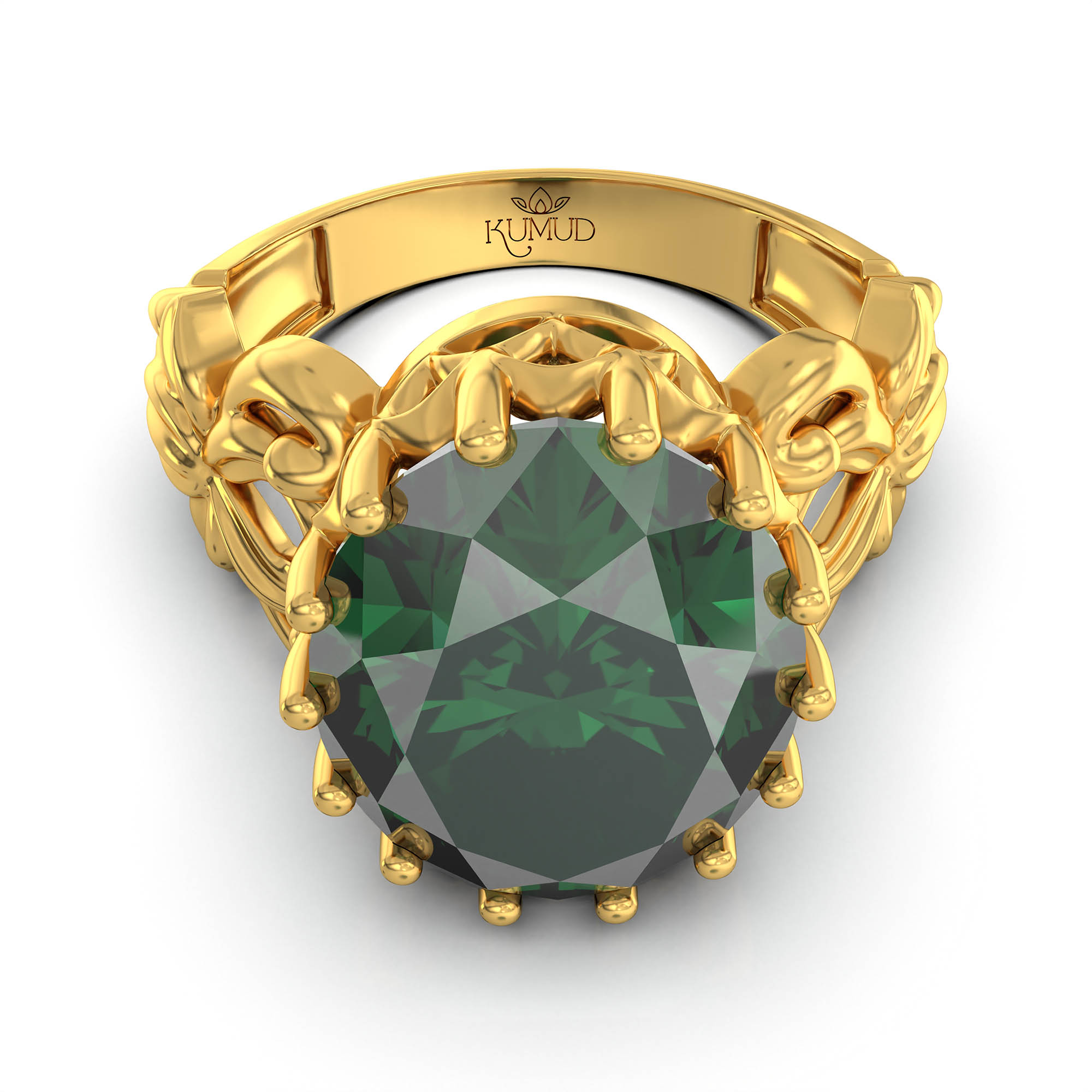 Emerald (Panna) Antique Ring for Women in 22K Yellow Gold – Oval 13x10 mm, Prong Setting, 4 g (Design KA-5) thumbnail