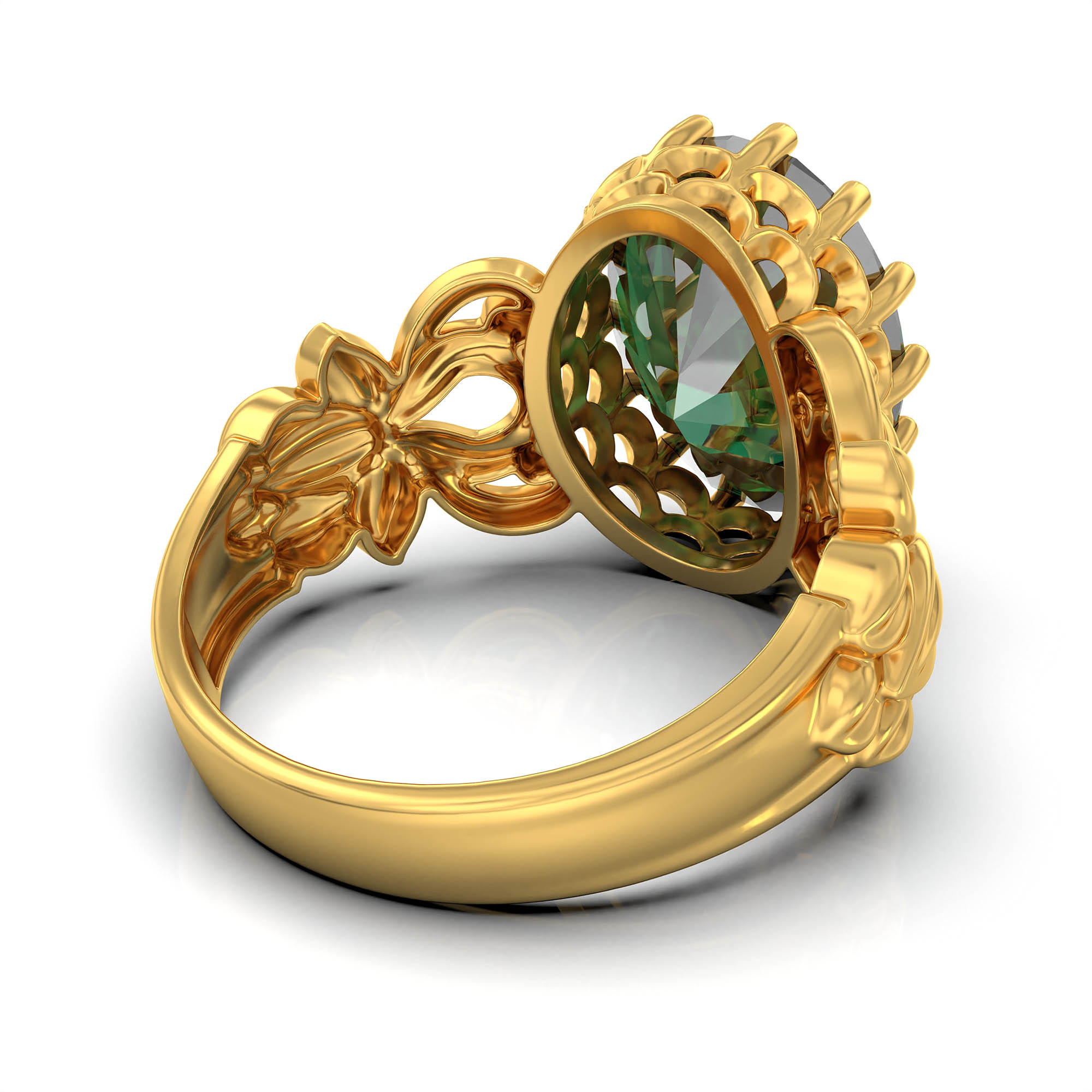 Emerald (Panna) Antique Ring for Women in 22K Yellow Gold – Oval 13x10 mm, Prong Setting, 4 g (Design KA-5) thumbnail