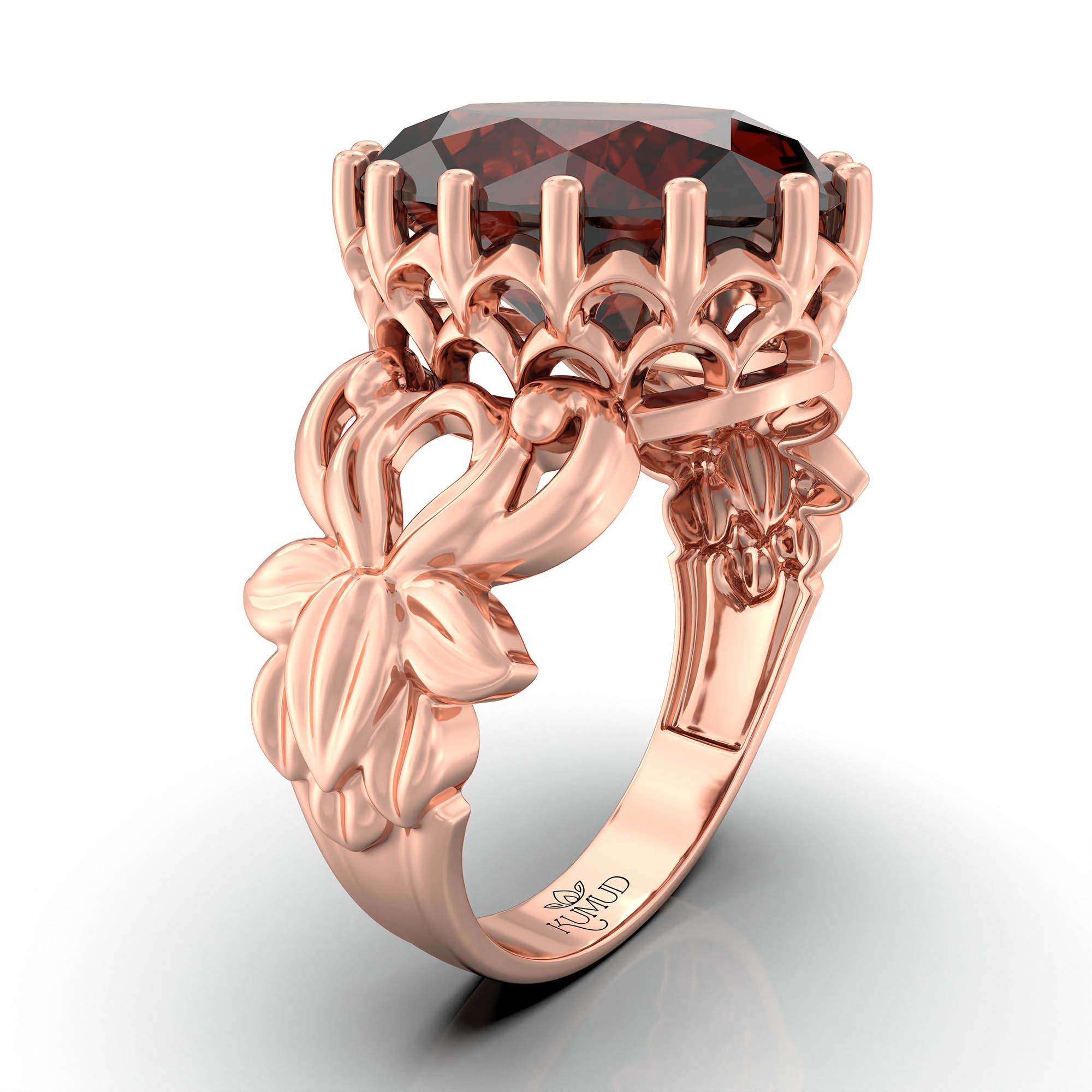 Hessonite (Gomed) Antique Ring for Women in 18K Rose Gold – Oval 13x10 mm, Prong Setting, 4 g (Design KA-5) thumbnail