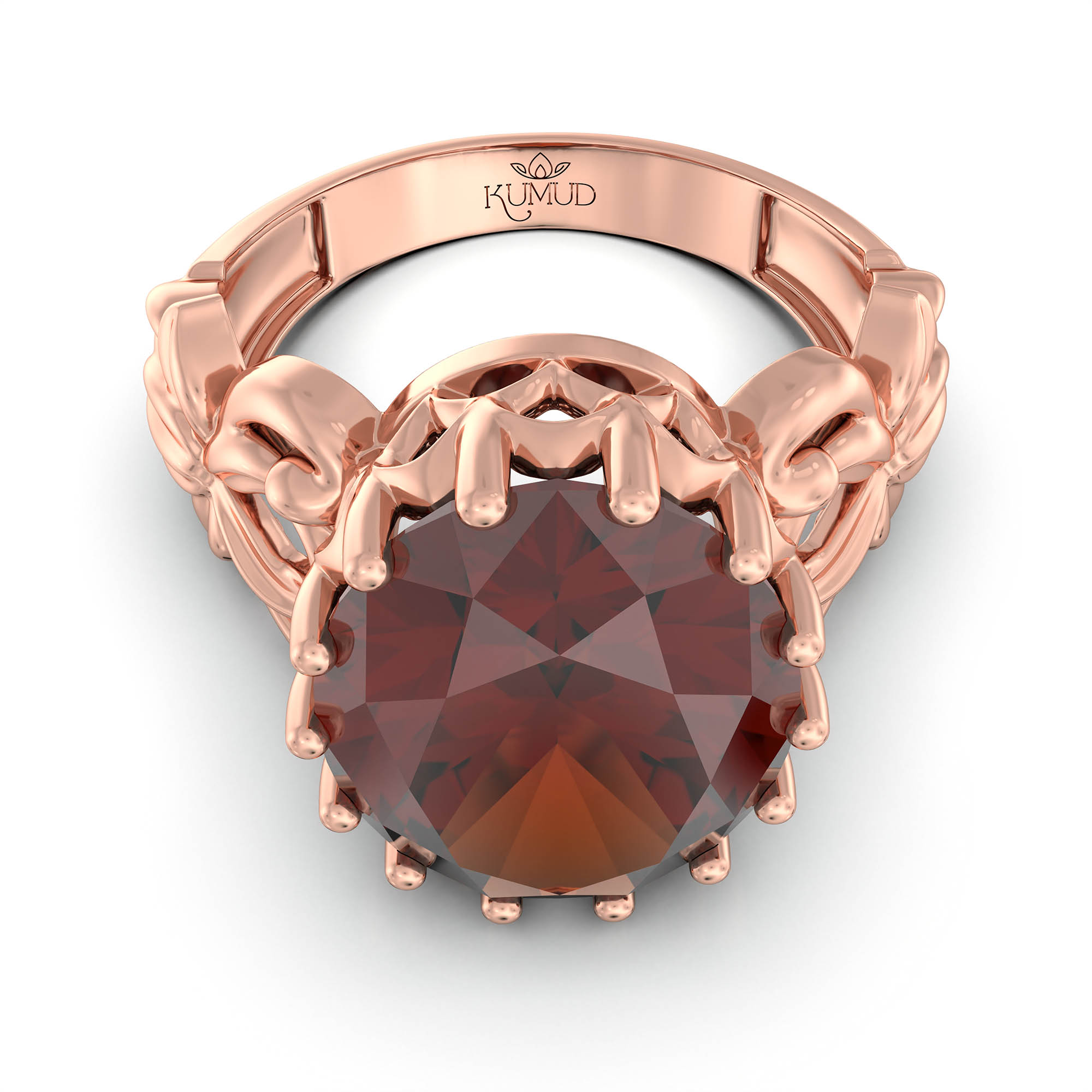 Hessonite (Gomed) Antique Ring for Women in 18K Rose Gold – Oval 13x10 mm, Prong Setting, 4 g (Design KA-5) thumbnail