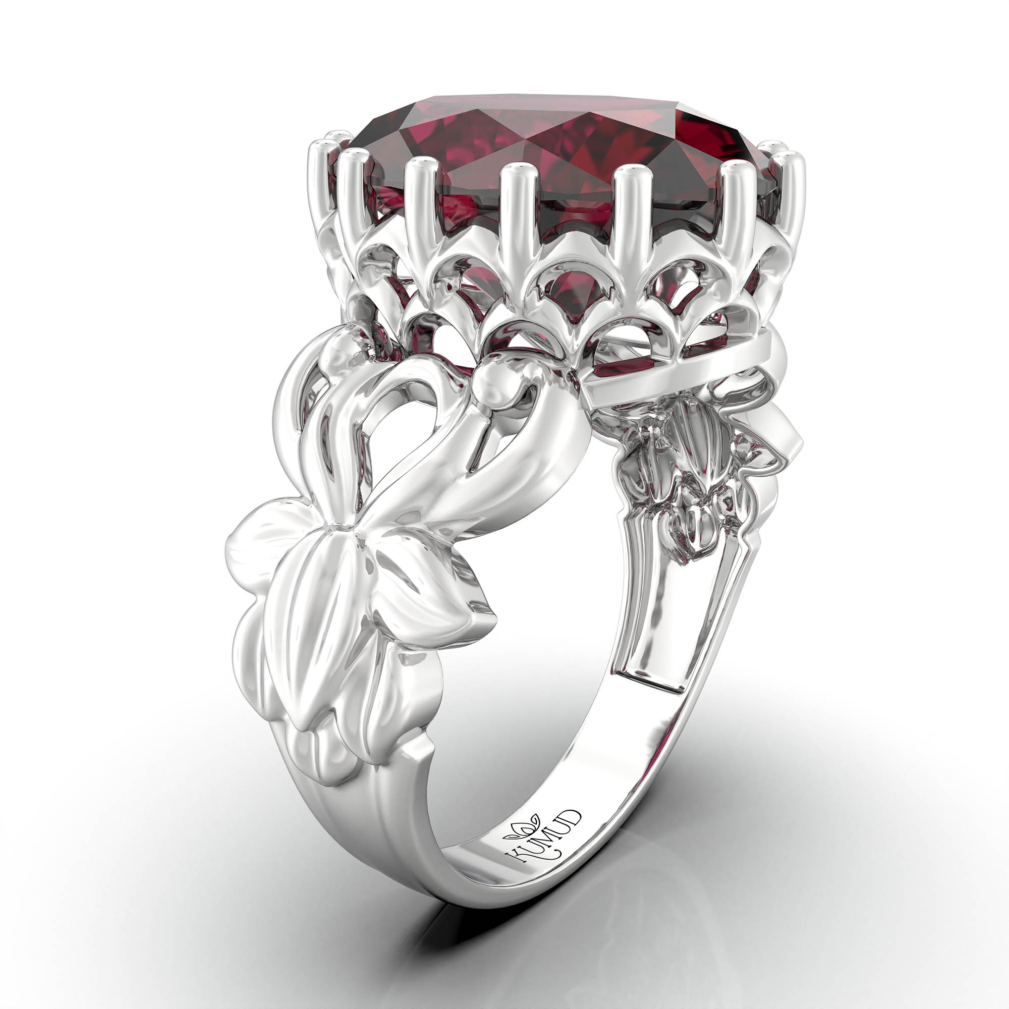 Ruby (Manik) Antique Ring for Women in 18K White Gold – Oval 13x10 mm, Prong Setting, 4 g (Design KA-5) thumbnail