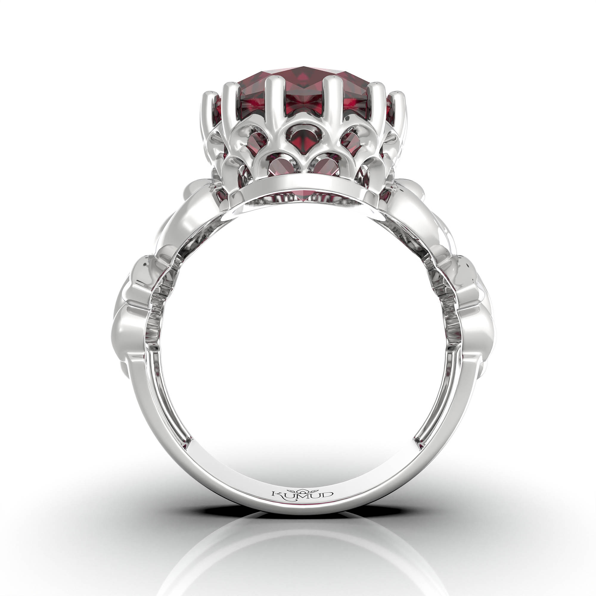 Ruby (Manik) Antique Ring for Women in 18K White Gold – Oval 13x10 mm, Prong Setting, 4 g (Design KA-5) thumbnail