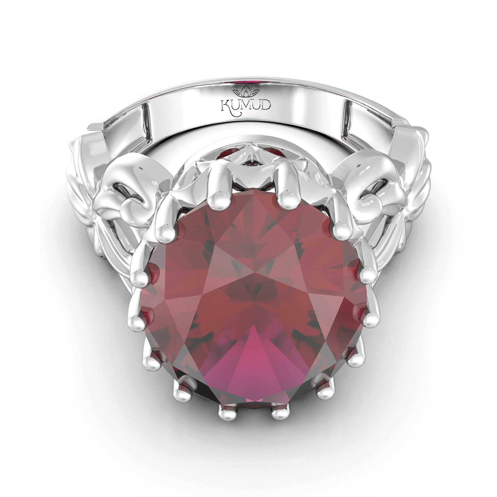 Ruby (Manik) Antique Ring for Women in 18K White Gold – Oval 13x10 mm, Prong Setting, 4 g (Design KA-5) thumbnail
