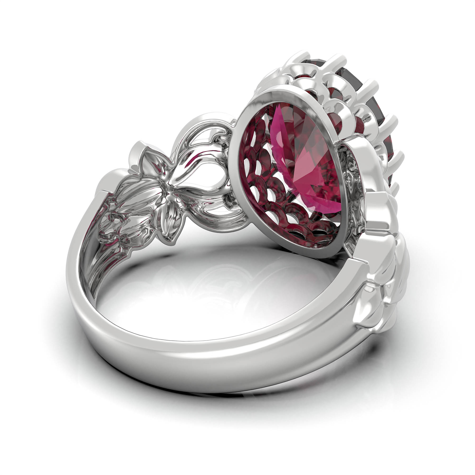 Ruby (Manik) Antique Ring for Women in 18K White Gold – Oval 13x10 mm, Prong Setting, 4 g (Design KA-5) thumbnail