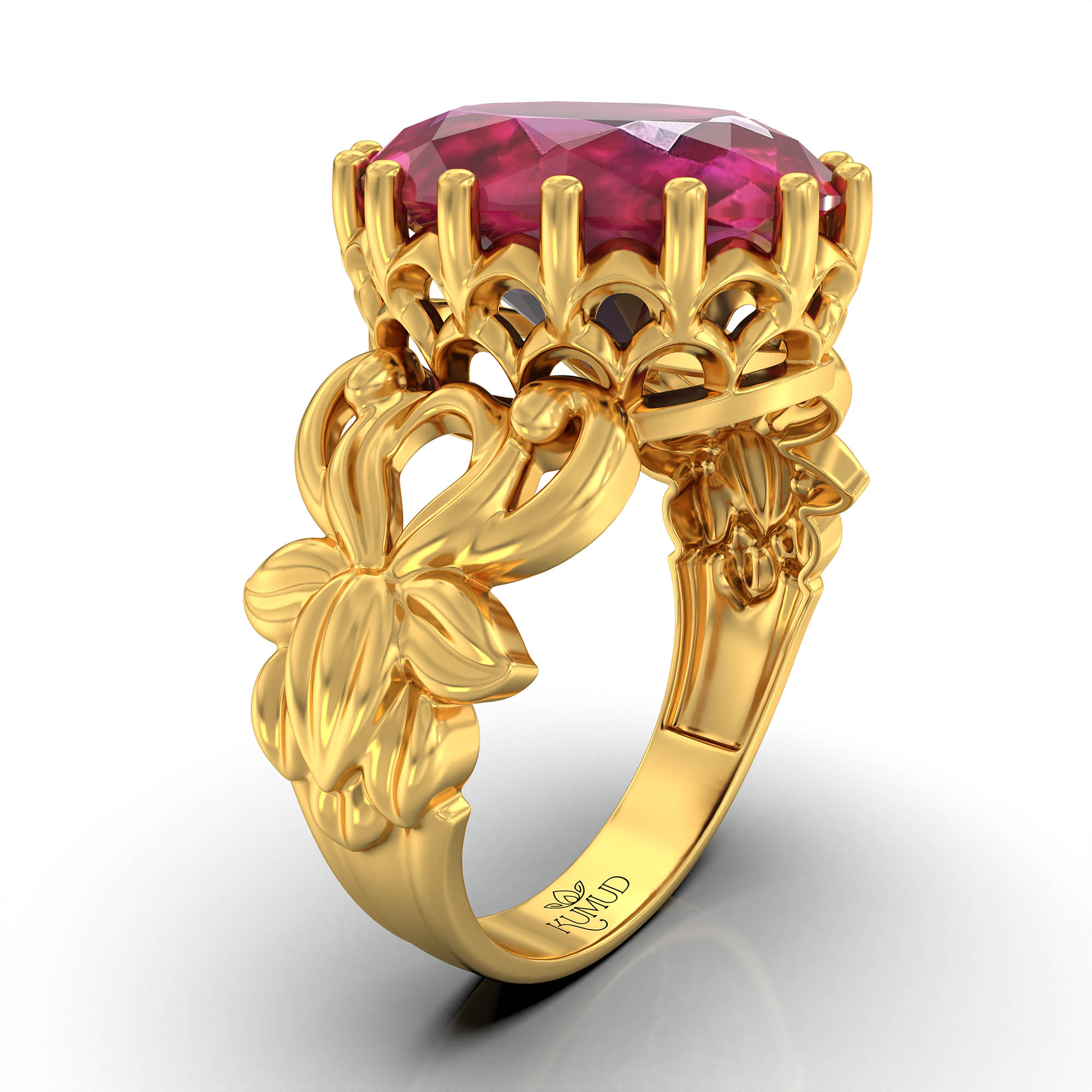 Ruby (Manik) Antique Ring for Women in 22K Yellow Gold – Oval 13x10 mm, Prong Setting, 4 g (Design KA-5) thumbnail