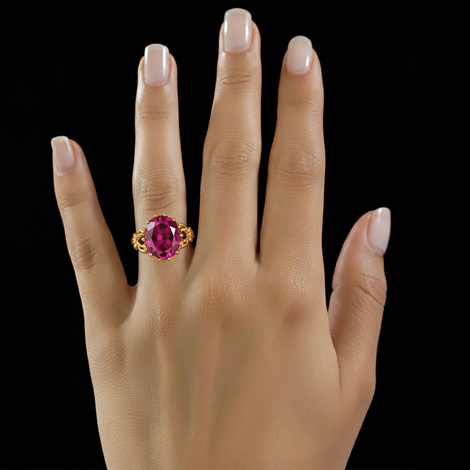 Ruby (Manik) Antique Ring for Women in 22K Yellow Gold – Oval 13x10 mm, Prong Setting, 4 g (Design KA-5) thumbnail