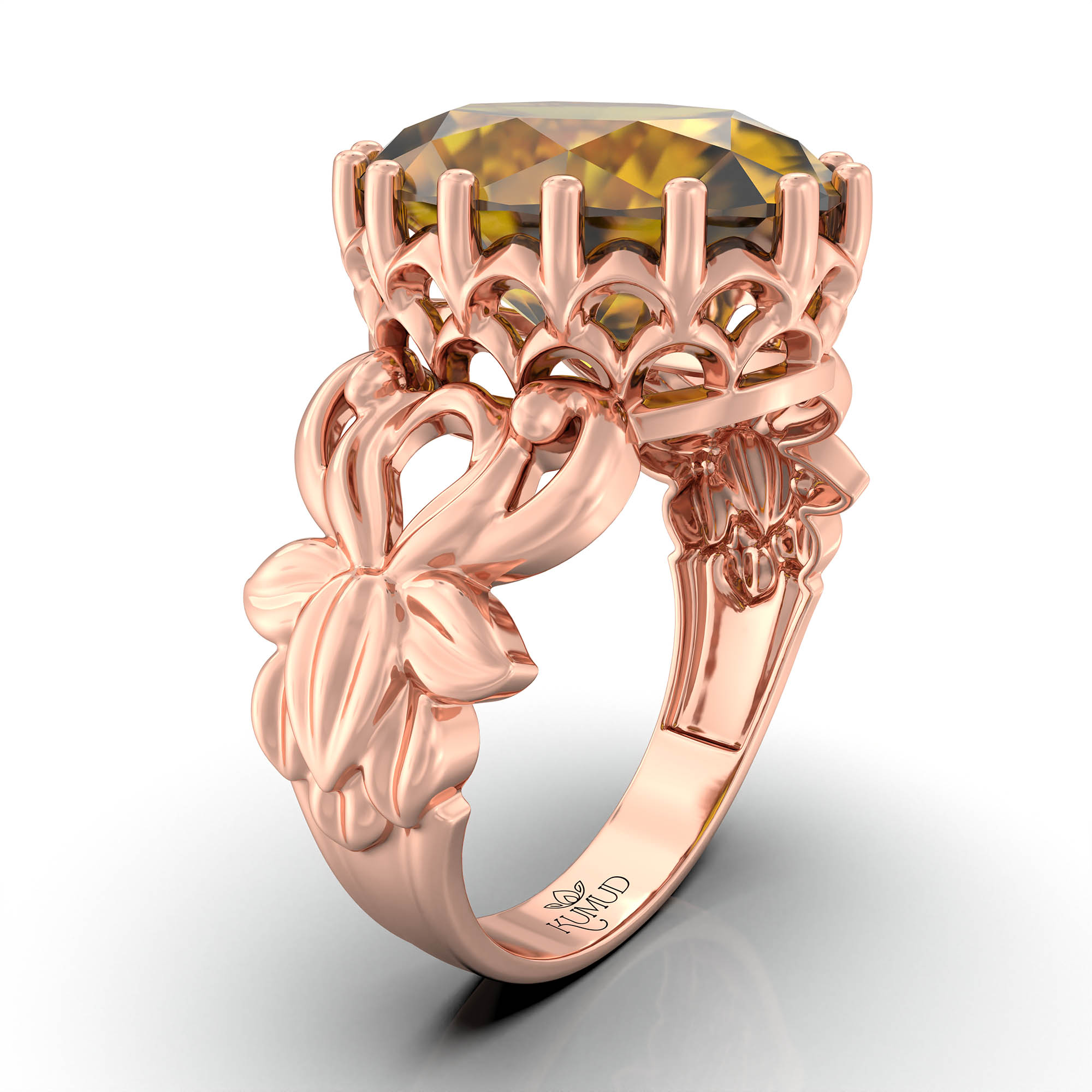 Yellow Sapphire (Pukhraj) Antique Ring for Women in 18K Rose Gold – Oval 13x10 mm, Prong Setting, 4 g (Design KA-5) thumbnail