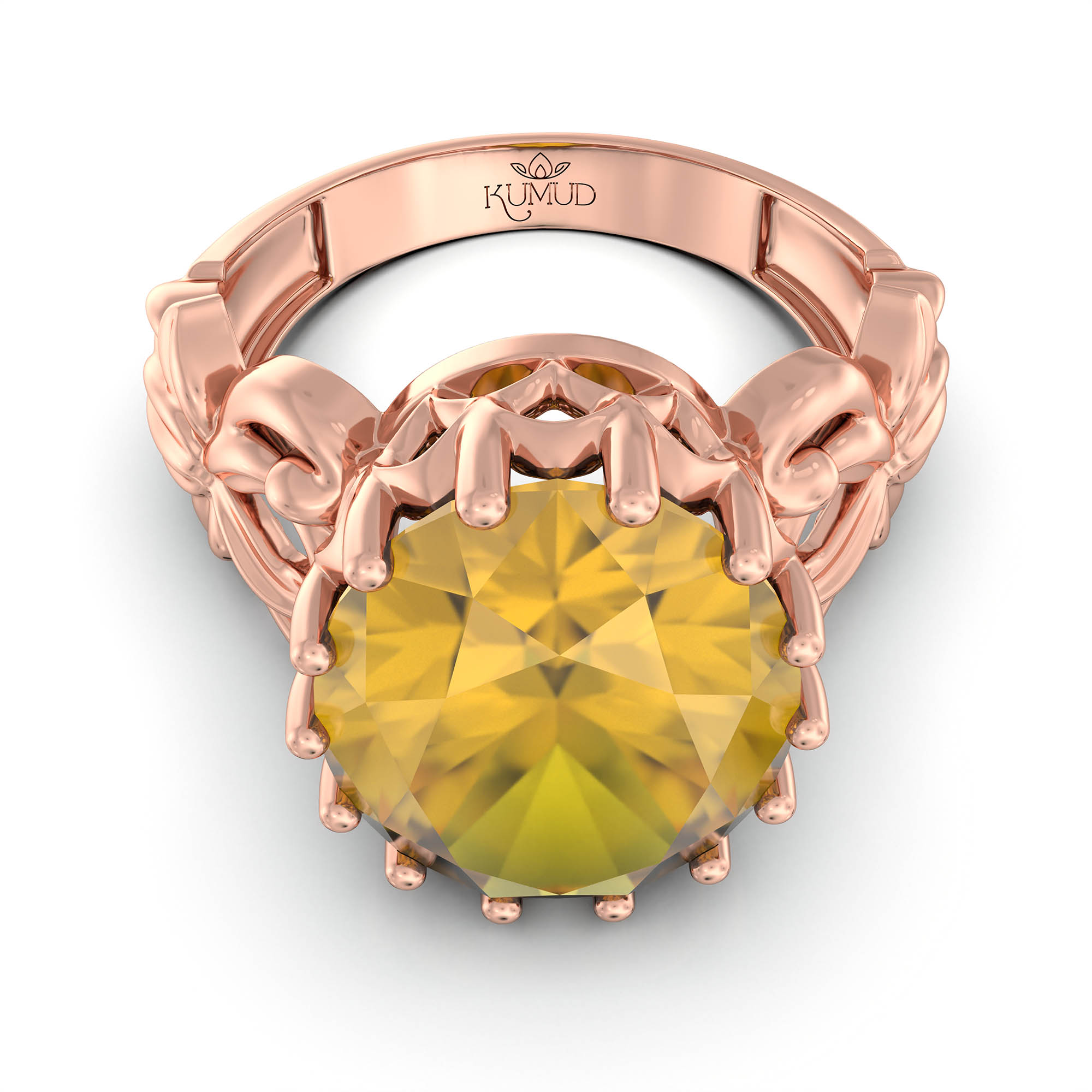 Yellow Sapphire (Pukhraj) Antique Ring for Women in 18K Rose Gold – Oval 13x10 mm, Prong Setting, 4 g (Design KA-5) thumbnail