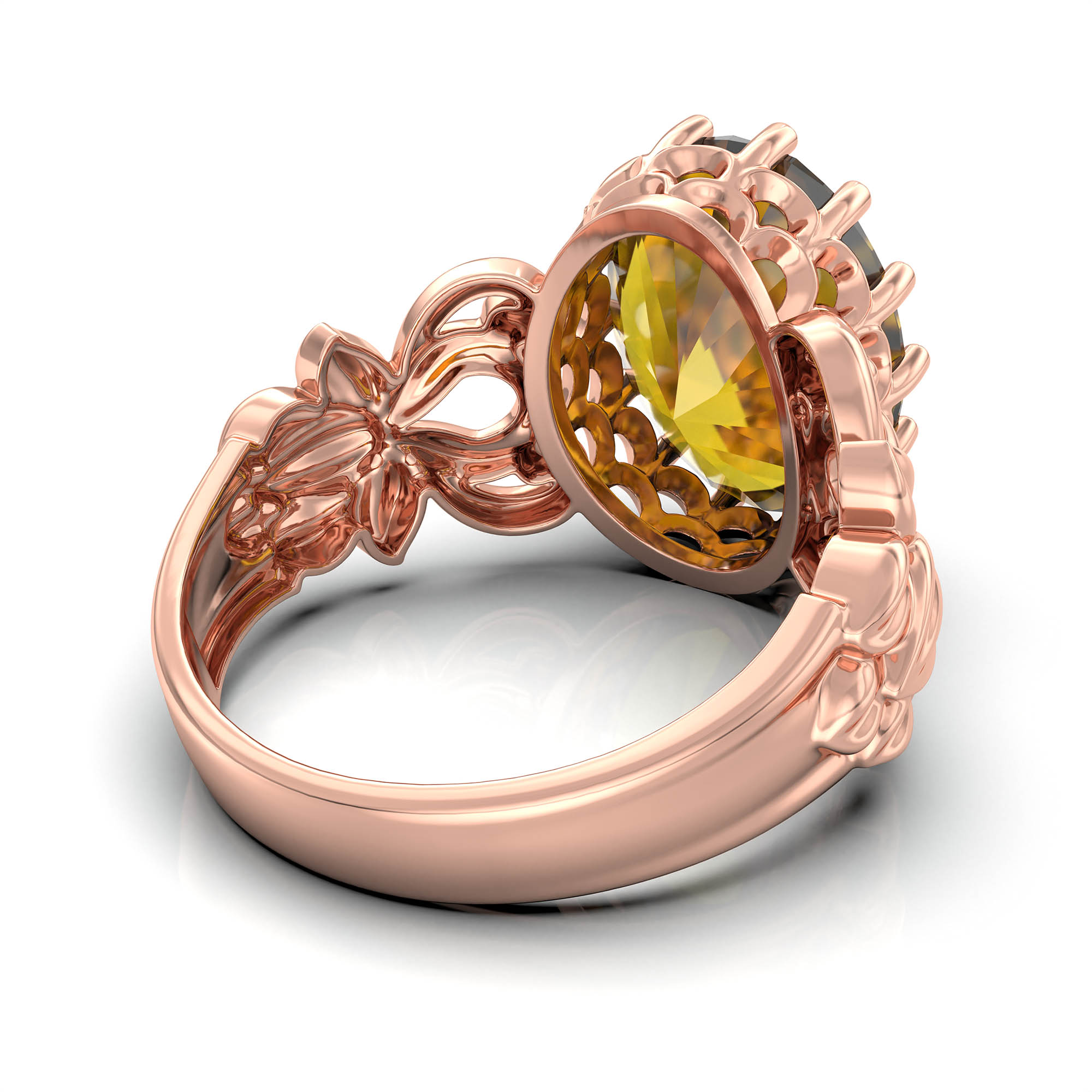 Yellow Sapphire (Pukhraj) Antique Ring for Women in 18K Rose Gold – Oval 13x10 mm, Prong Setting, 4 g (Design KA-5) thumbnail