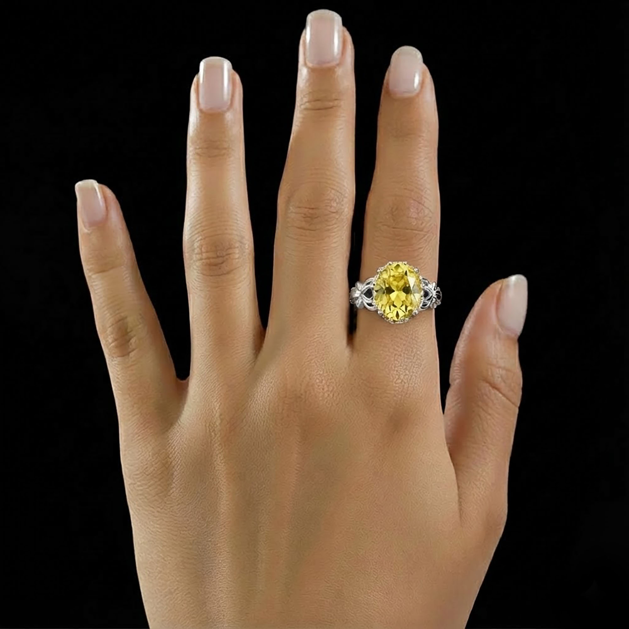 Gemstone ring Oval Cut stone in 18K White Gold thumbnail