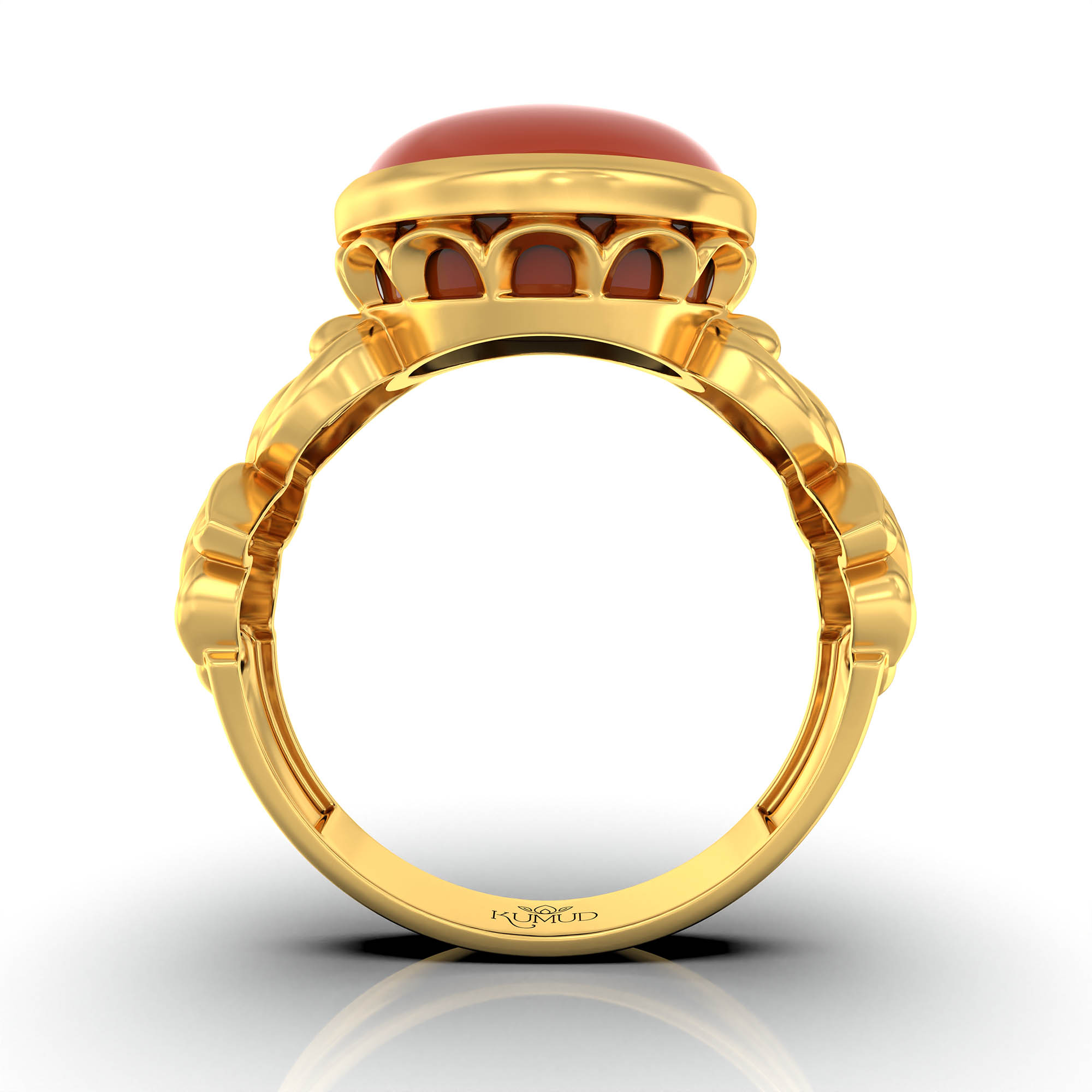 Red Coral (Moonga) Antique Ring for Women in 22K Yellow Gold – Oval Cabochon 13x10 mm, Bezel Setting, 4 g (Design KA-5) thumbnail