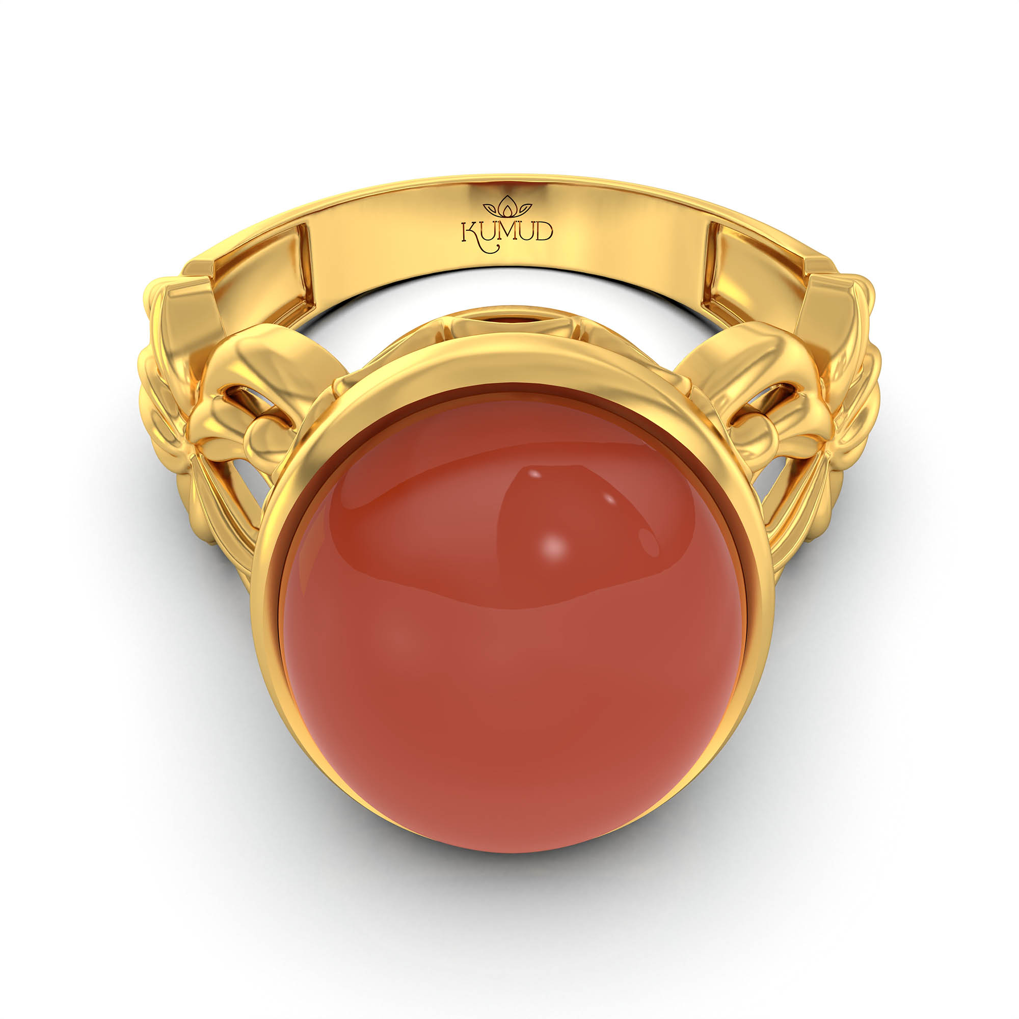 Red Coral (Moonga) Antique Ring for Women in 22K Yellow Gold – Oval Cabochon 13x10 mm, Bezel Setting, 4 g (Design KA-5) thumbnail