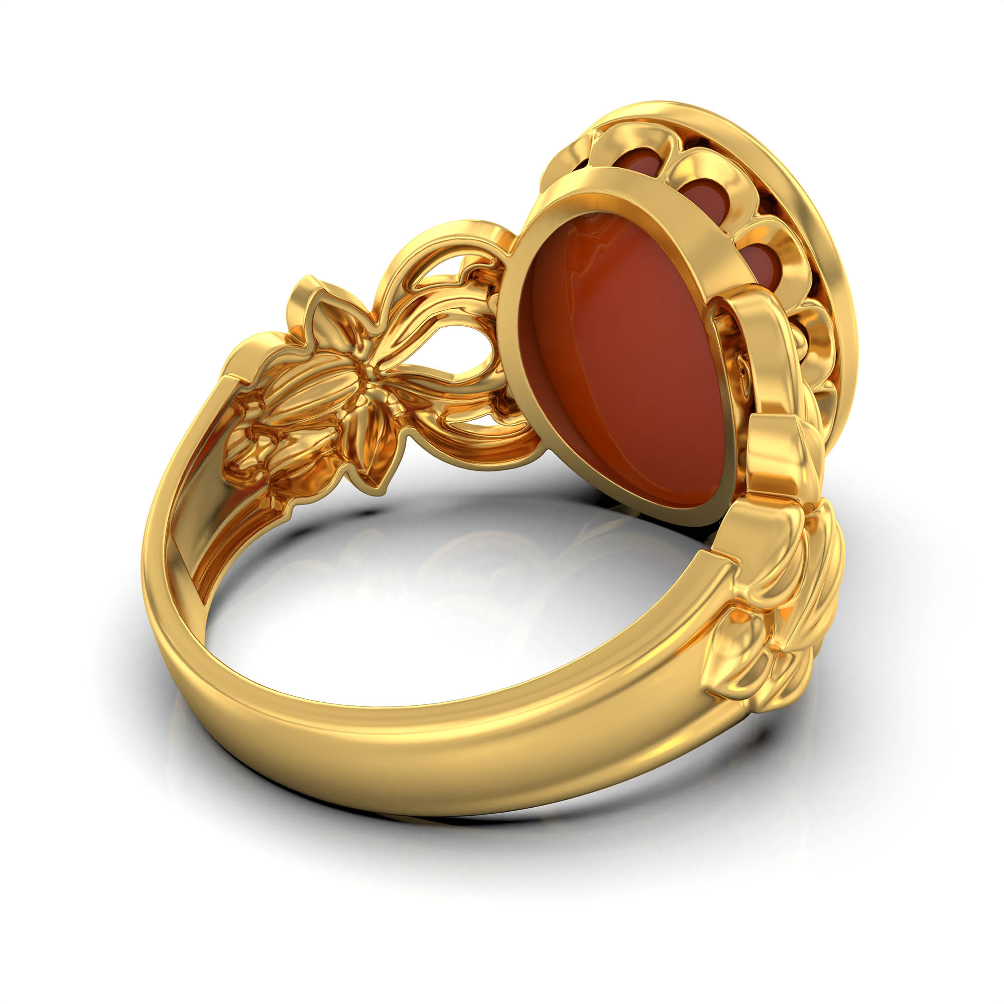 Red Coral (Moonga) Antique Ring for Women in 22K Yellow Gold – Oval Cabochon 13x10 mm, Bezel Setting, 4 g (Design KA-5) thumbnail