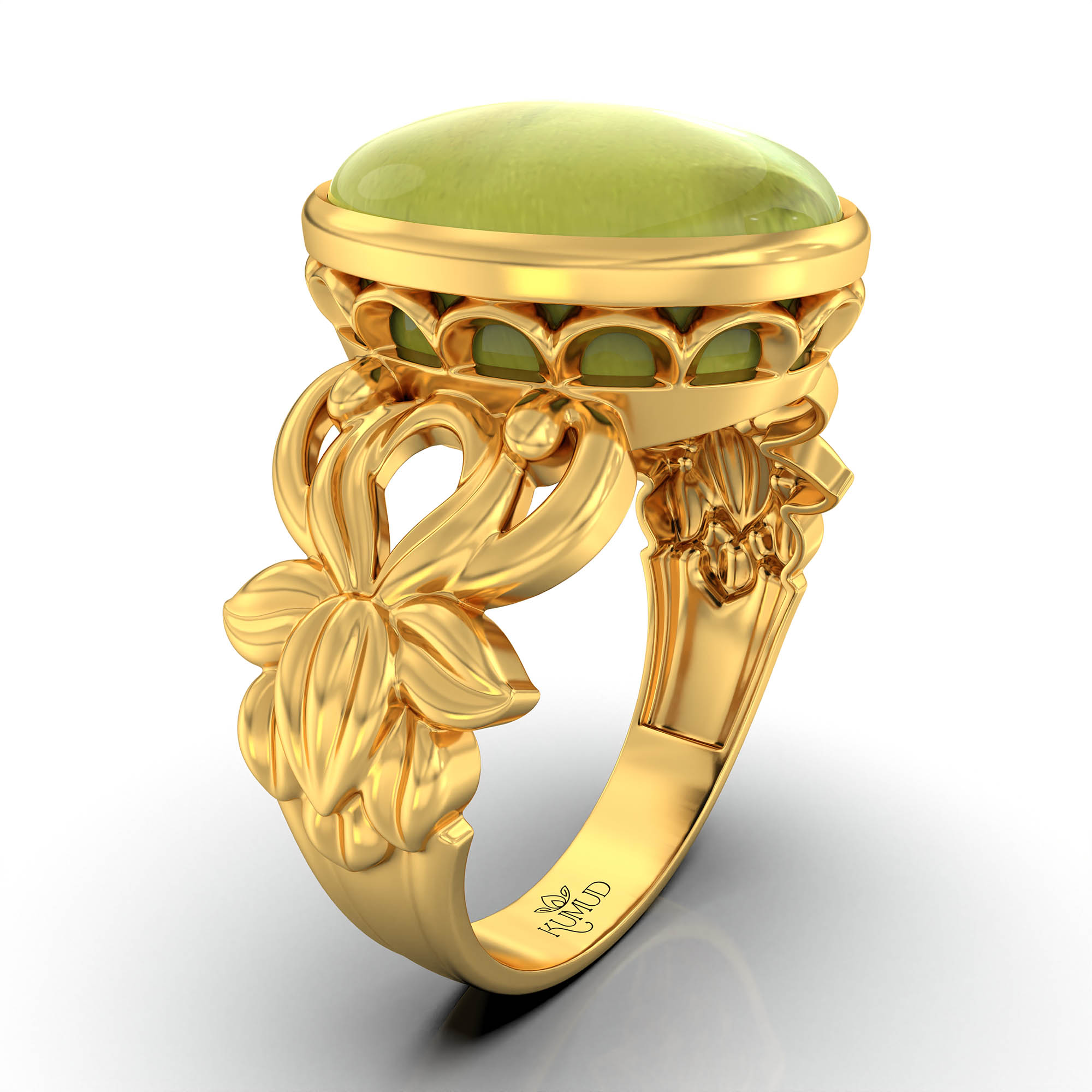 Cat's Eye (Lehsunia) Antique Ring for Women in 22K Yellow Gold – Oval Cabochon 13x10 mm, Bezel Setting, 4 g (Design KA-5) thumbnail