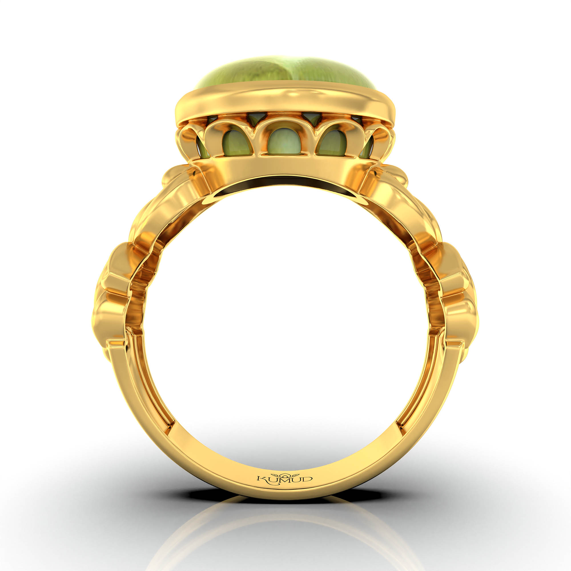 Cat's Eye (Lehsunia) Antique Ring for Women in 22K Yellow Gold – Oval Cabochon 13x10 mm, Bezel Setting, 4 g (Design KA-5) thumbnail