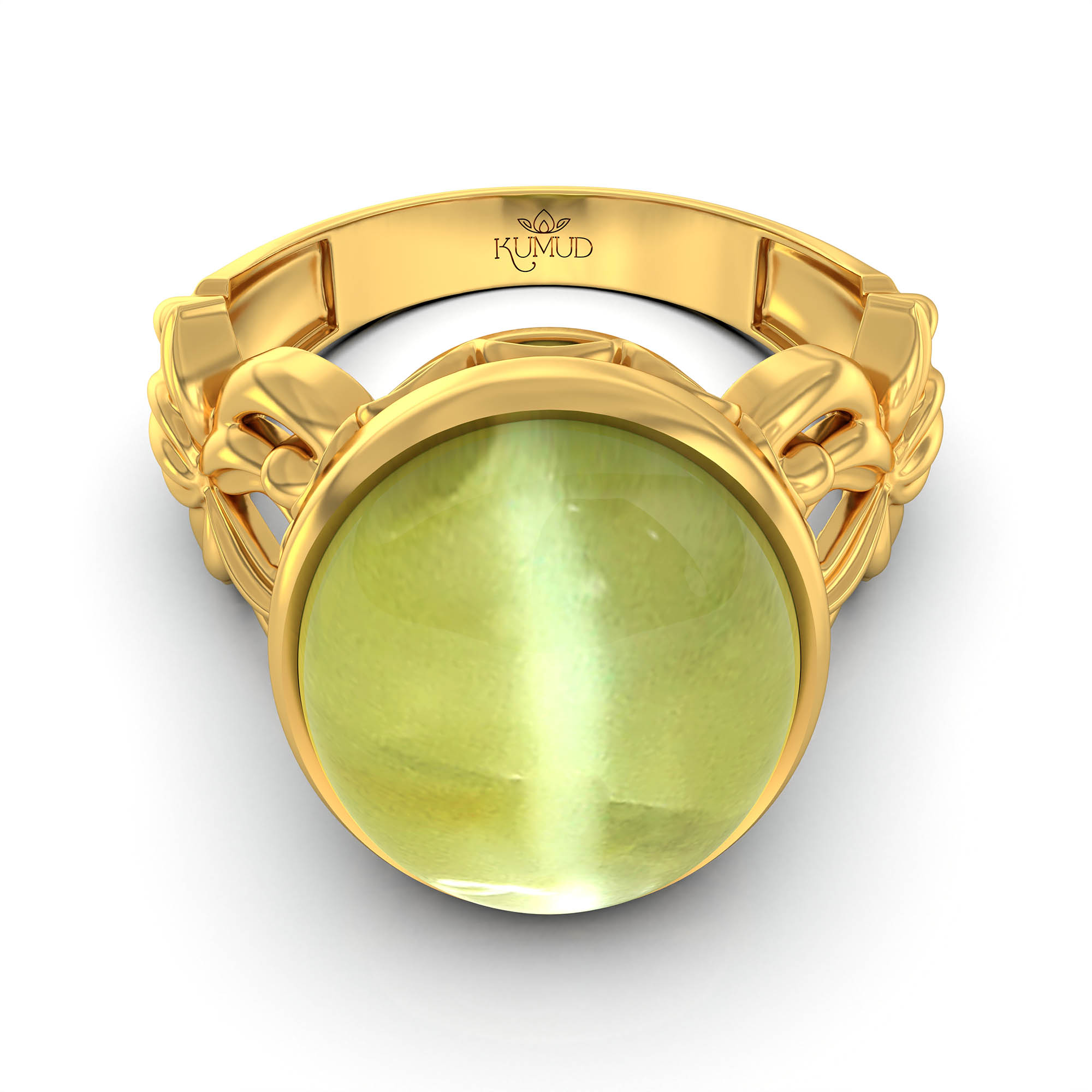 Cat's Eye (Lehsunia) Antique Ring for Women in 22K Yellow Gold – Oval Cabochon 13x10 mm, Bezel Setting, 4 g (Design KA-5) thumbnail