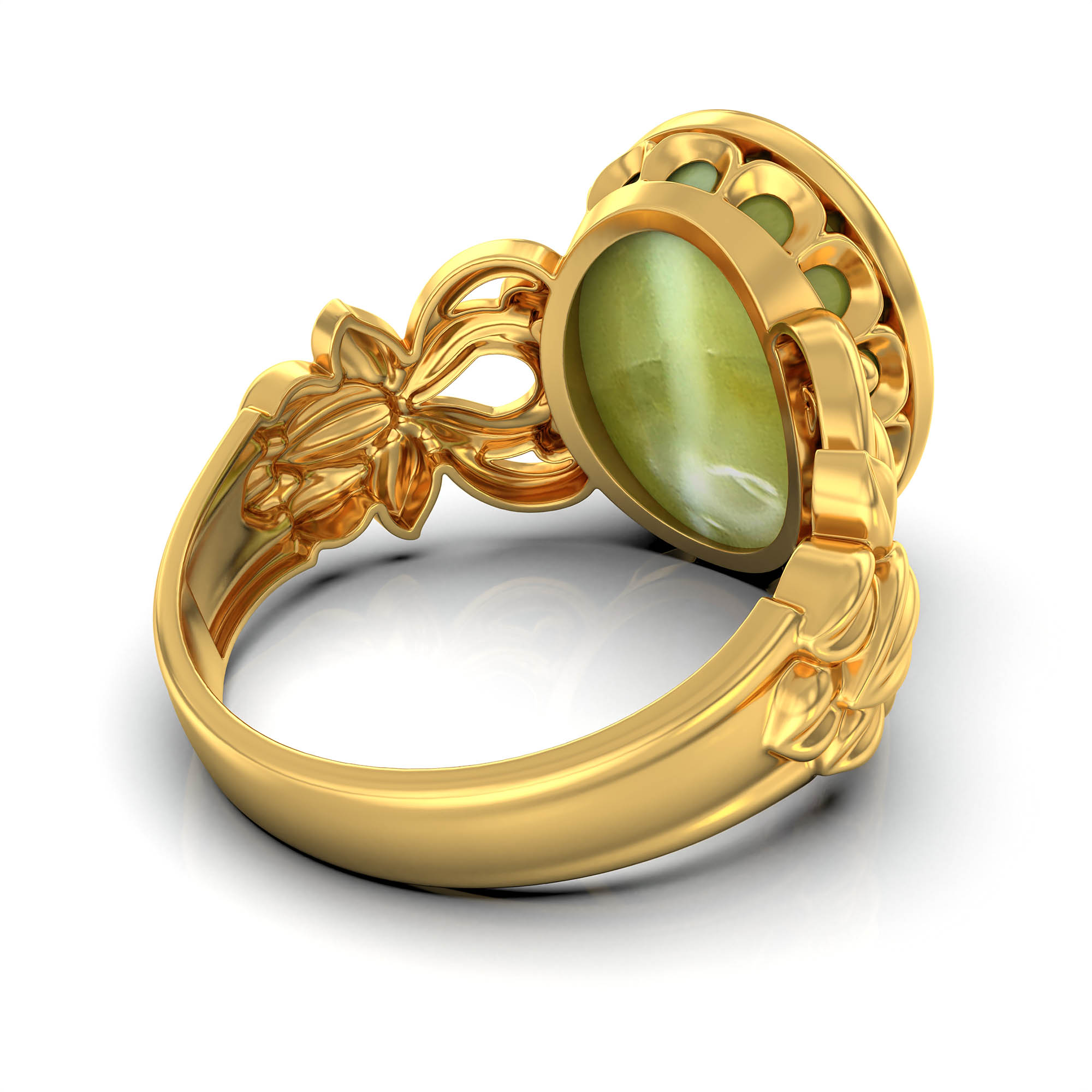 Cat's Eye (Lehsunia) Antique Ring for Women in 22K Yellow Gold – Oval Cabochon 13x10 mm, Bezel Setting, 4 g (Design KA-5) thumbnail