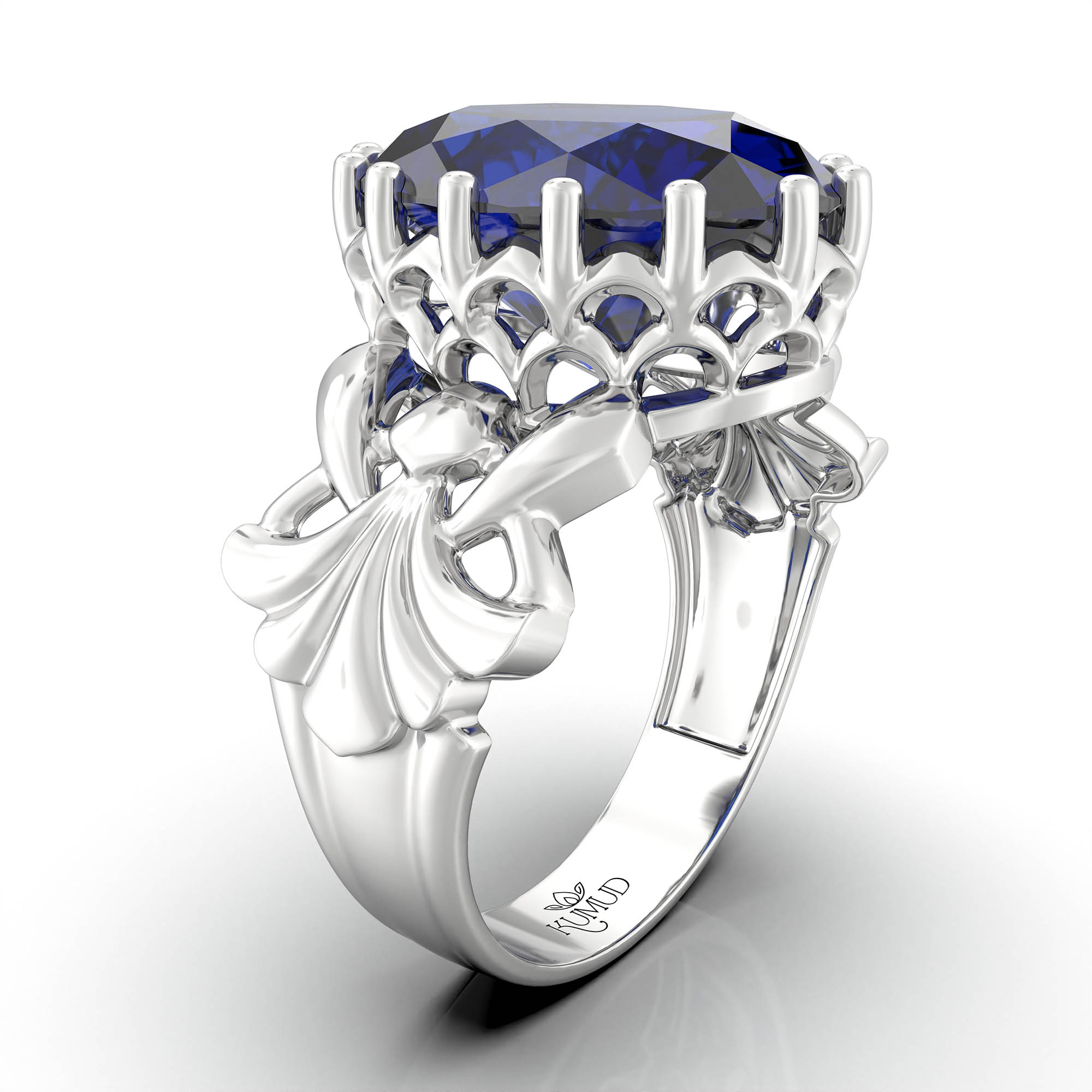 Blue Sapphire (Neelam) Ring for Women in 925 Sterling Silver – Oval 13x10 mm, Prong Setting, 2.4 g (Design KA-6) thumbnail