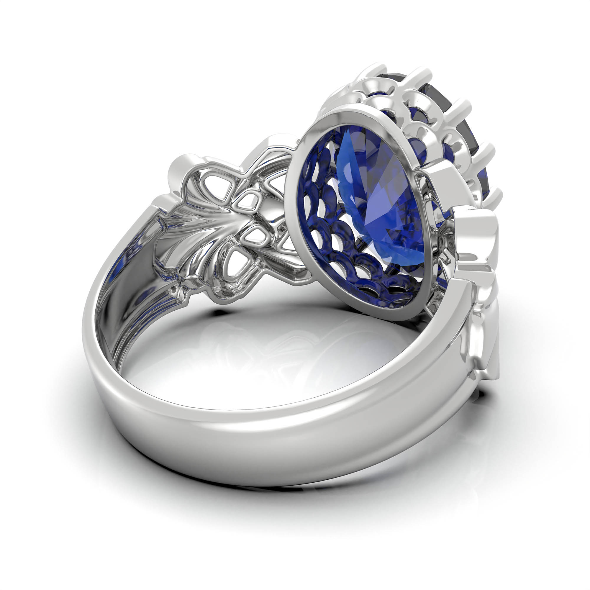 Blue Sapphire (Neelam) Ring for Women in 925 Sterling Silver – Oval 13x10 mm, Prong Setting, 2.4 g (Design KA-6) thumbnail