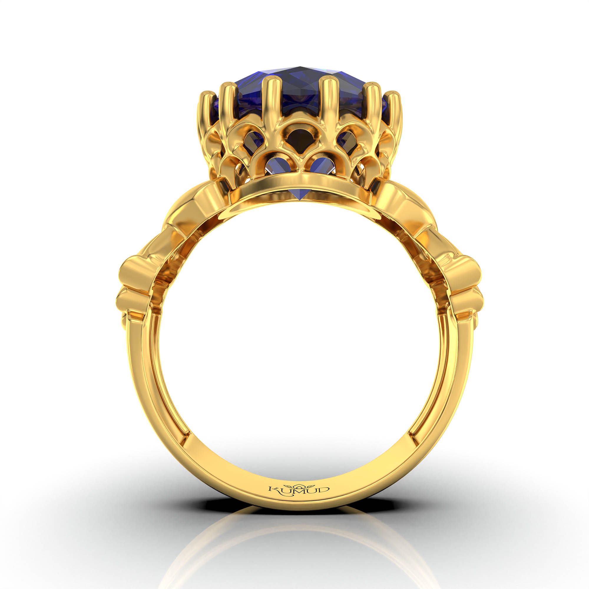 Blue Sapphire (Neelam) Antique Ring for Women in 22K Yellow Gold – Oval 13x10 mm, Prong Setting, 4 g (Design KA-6) thumbnail