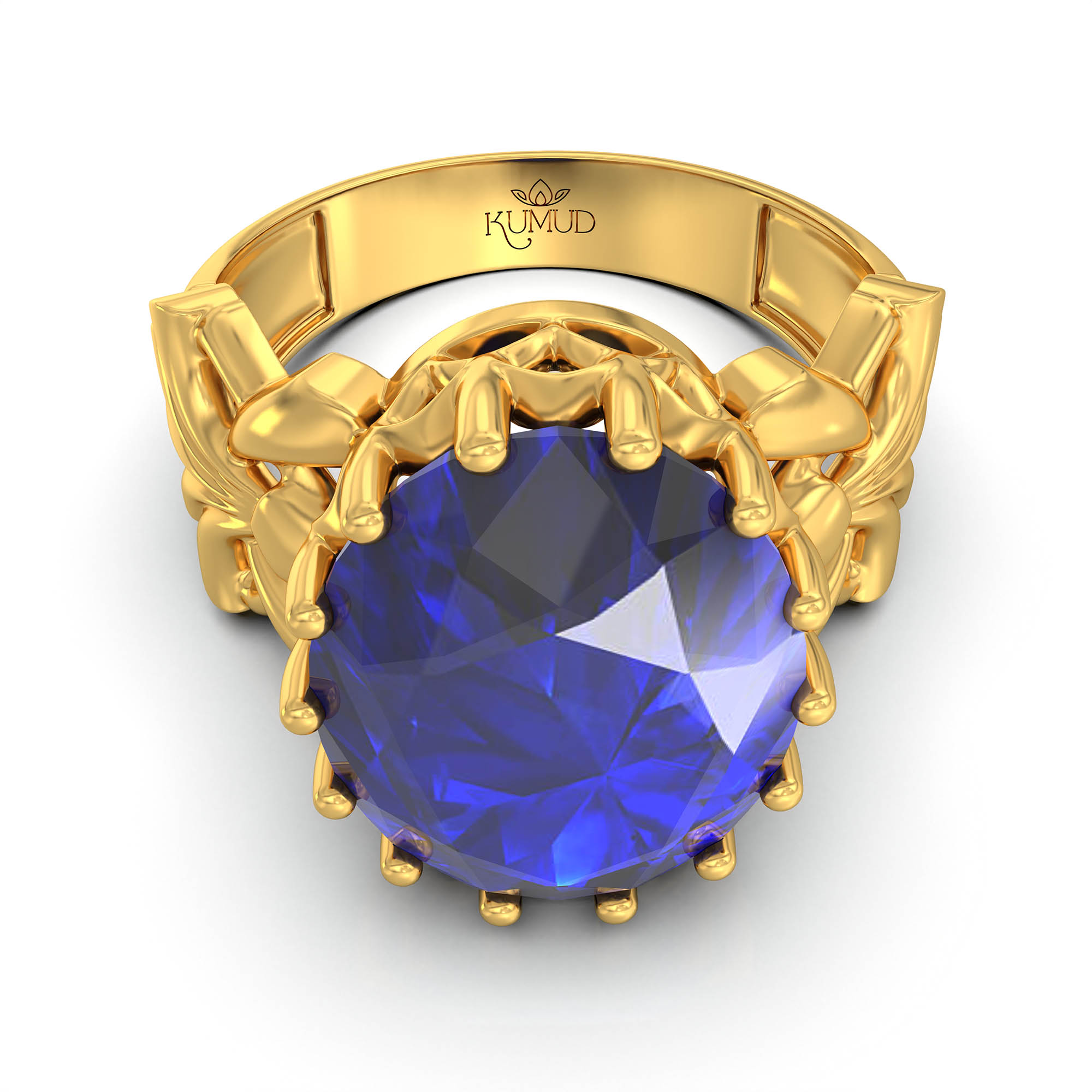 Blue Sapphire (Neelam) Antique Ring for Women in 22K Yellow Gold – Oval 13x10 mm, Prong Setting, 4 g (Design KA-6) thumbnail
